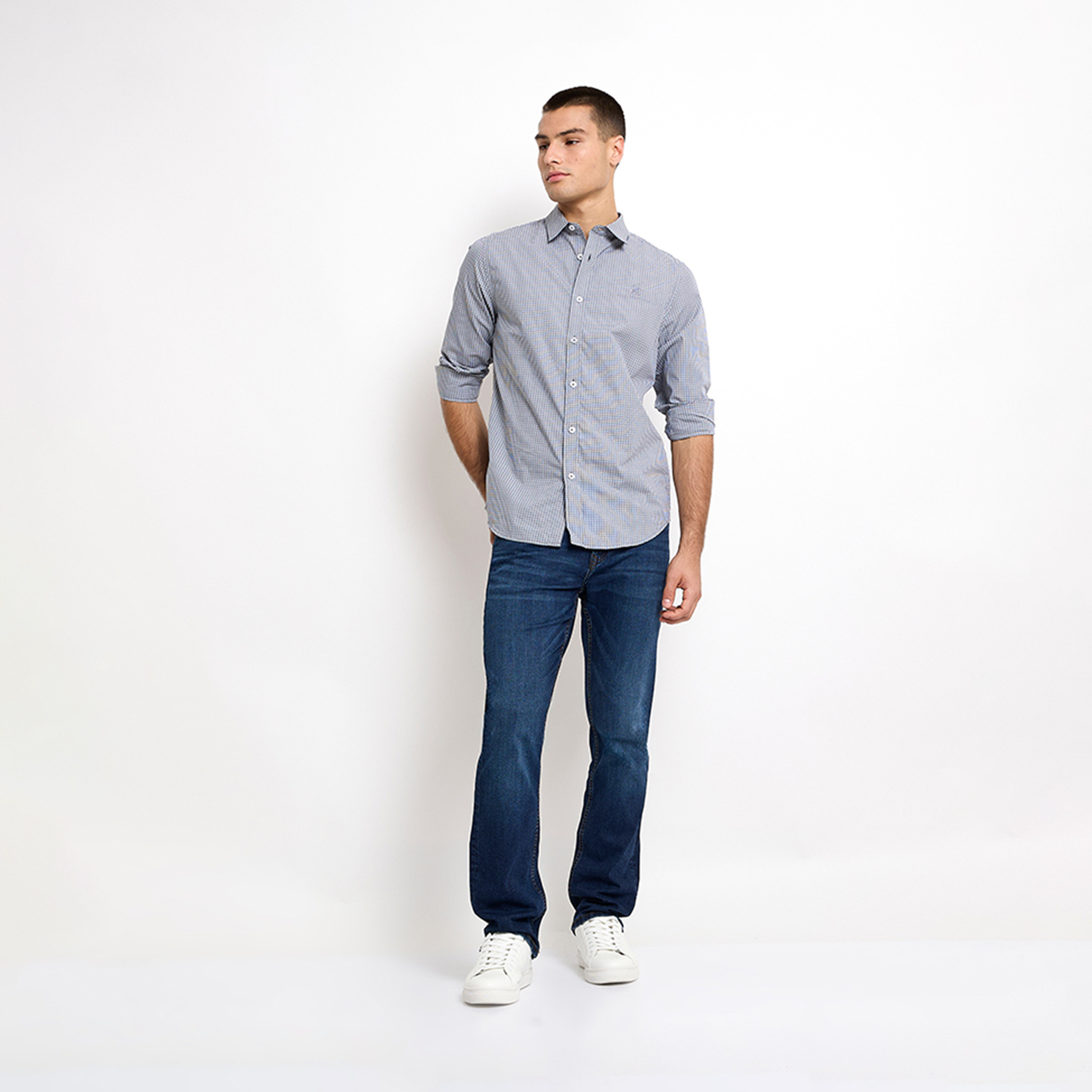 Beverly Hills Polo Club Men's Checked Collared Long-Sleeve Oxford Shirt-men-clothing-shirts-image-4