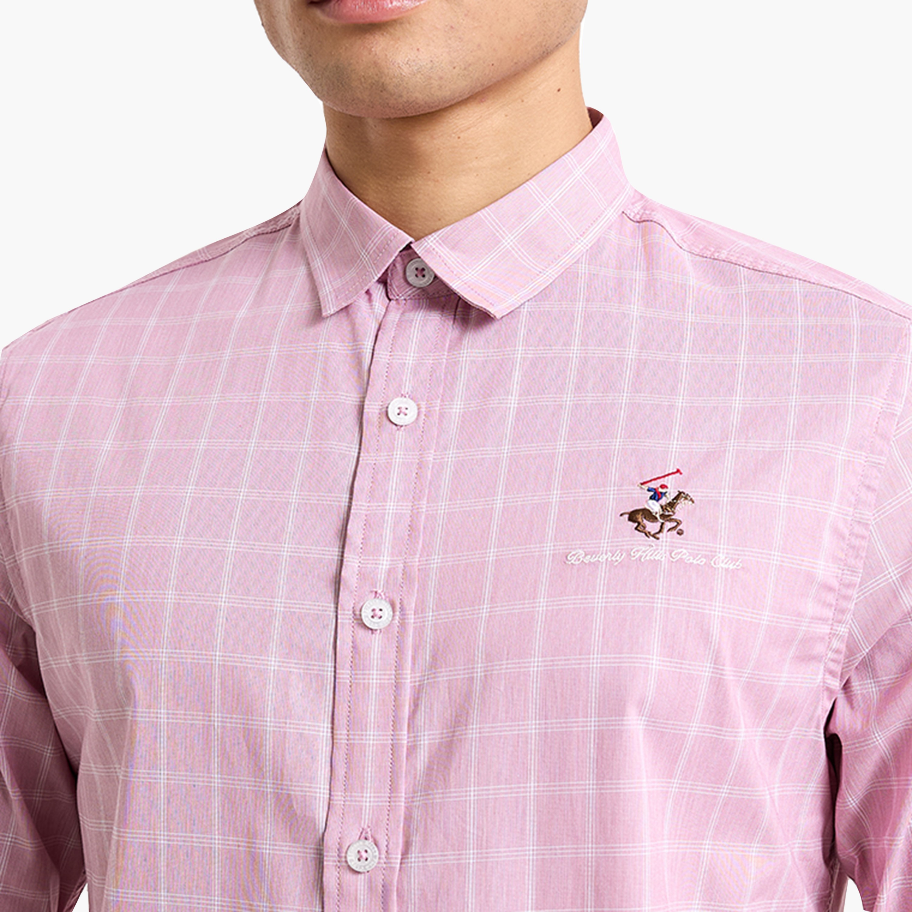 Beverly Hills Polo Club Regular Fit Checked Spread Collar Long Sleeves Men's Shirt-men-clothing-shirts-image-2