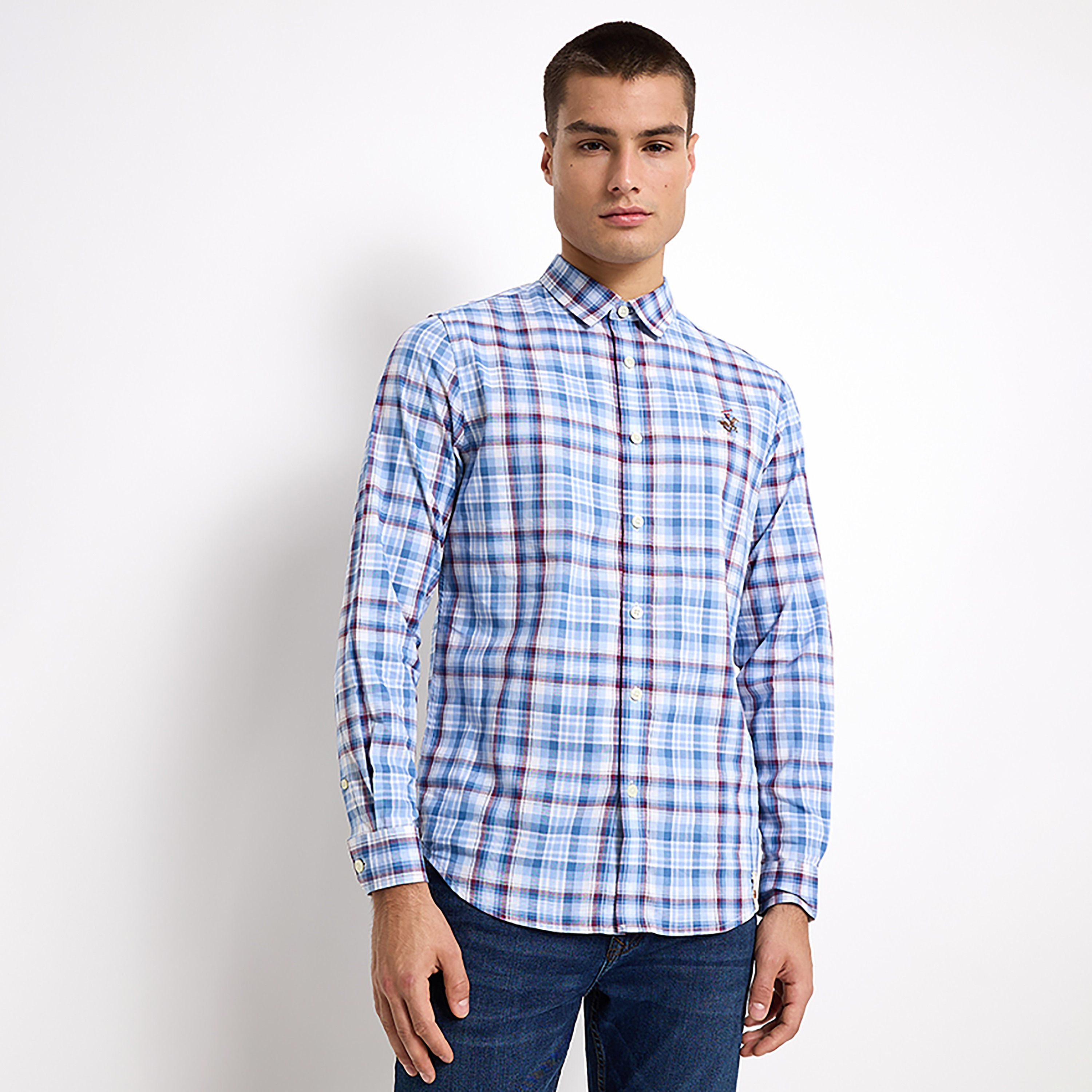 Beverly Hills Polo Club Regular Fit Tartan Check Collared Long Sleeves Men's Shirt-men-clothing-shirts-image-1