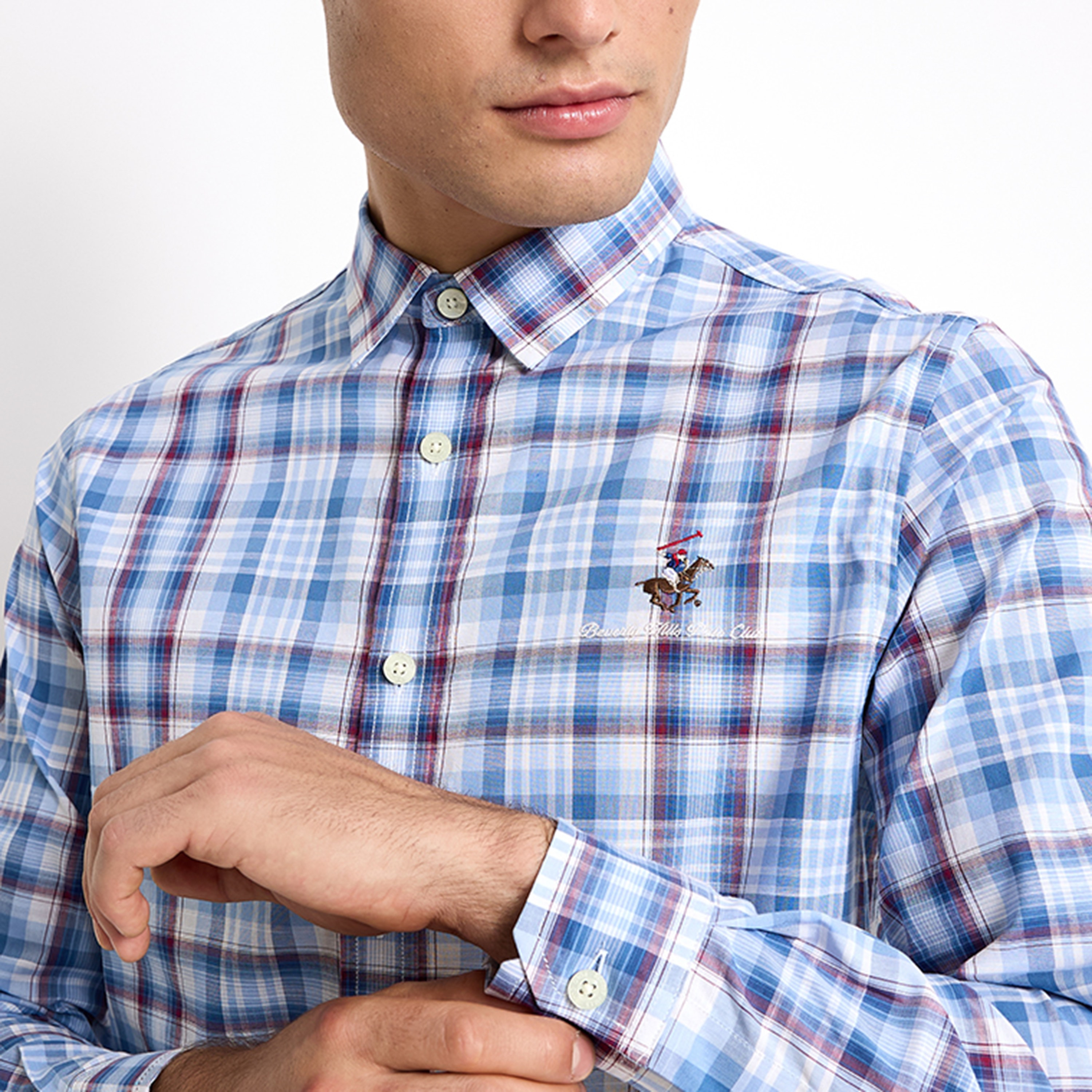 Beverly Hills Polo Club Regular Fit Tartan Check Collared Long Sleeves Men's Shirt-men-clothing-shirts-image-2