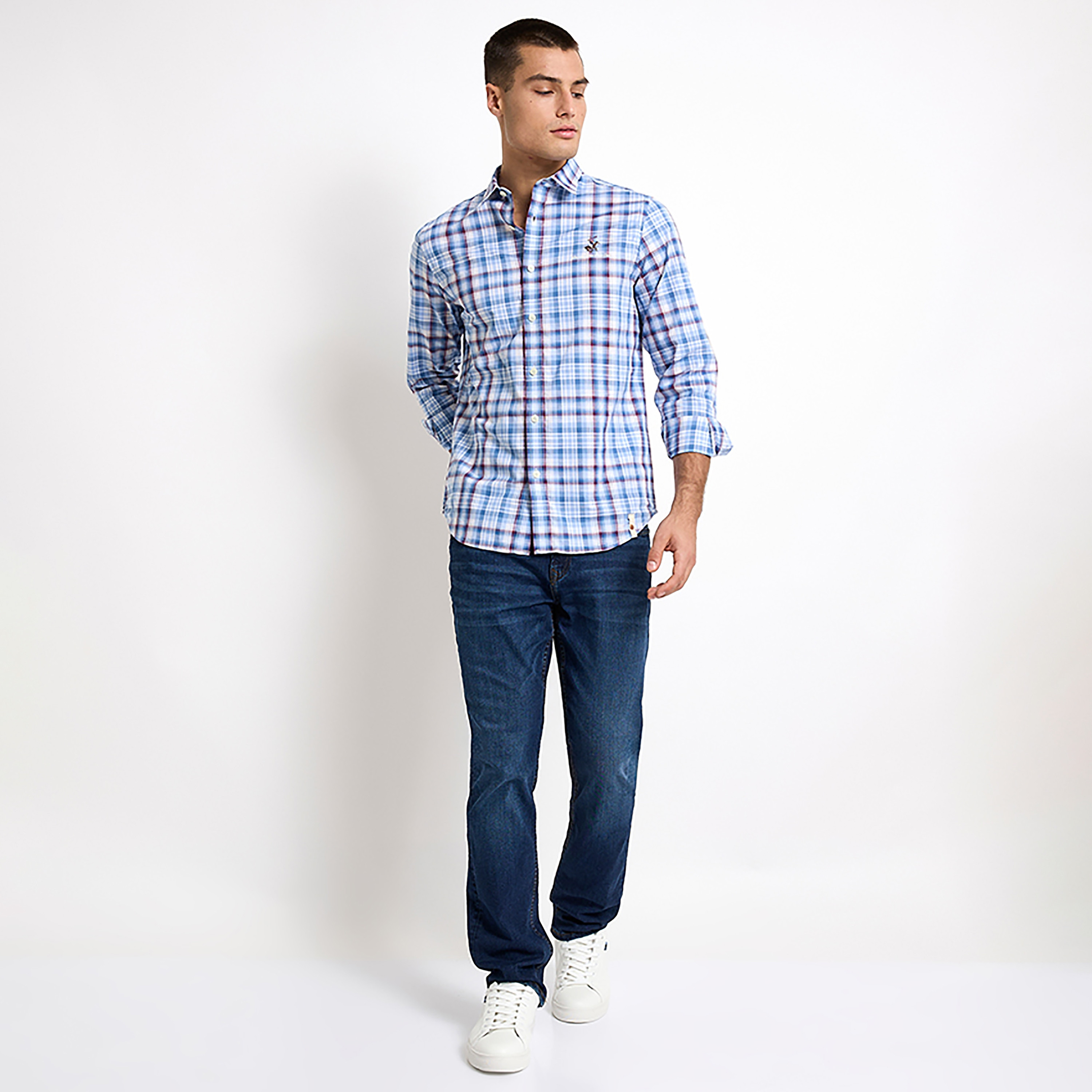Beverly Hills Polo Club Regular Fit Tartan Check Collared Long Sleeves Men's Shirt-men-clothing-shirts-image-3