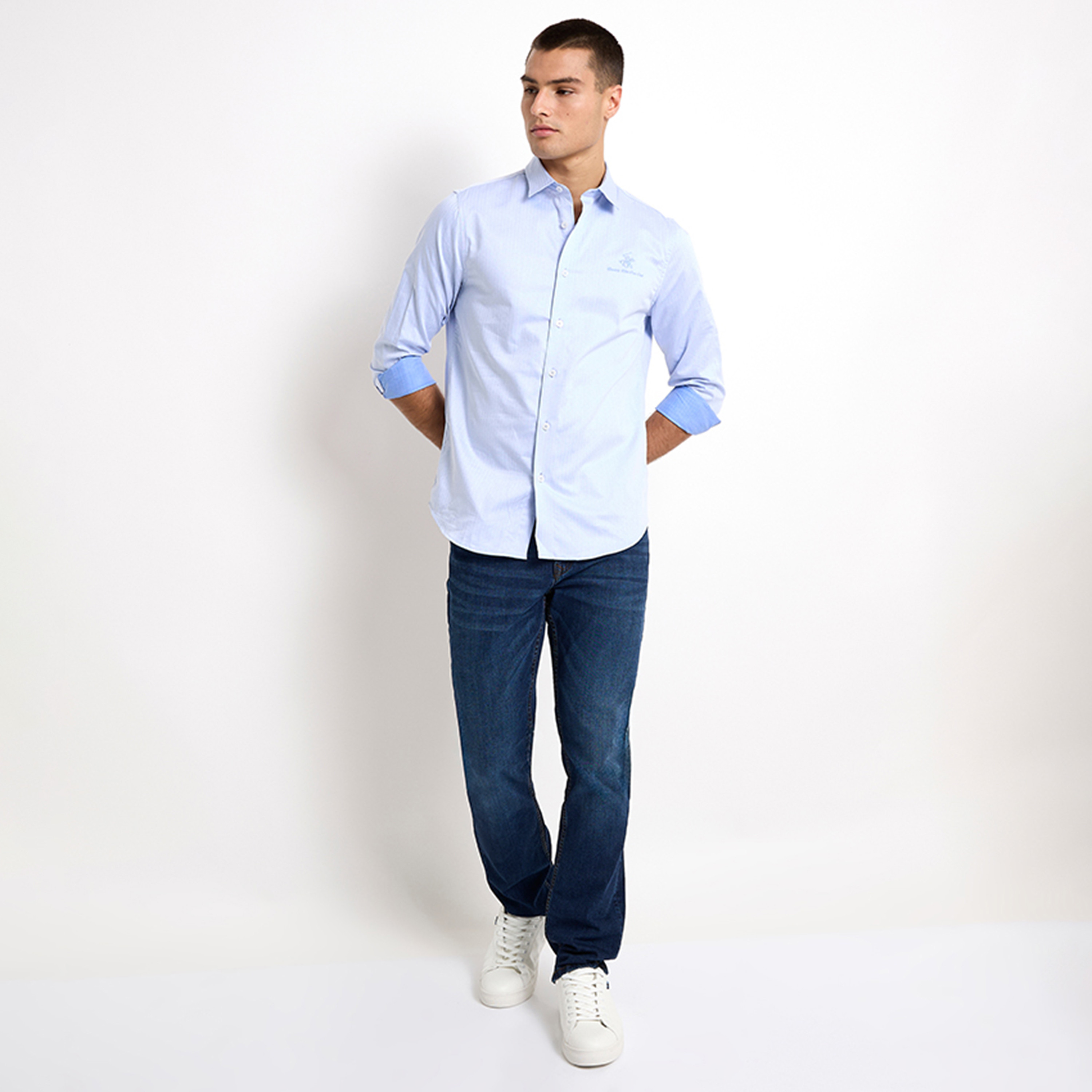 قميص من بيفرلي هيلز بولو كلوب بأكمام طويلة وياقة مخططة ذو ريجولار فيت-men-clothing-shirts-image-2