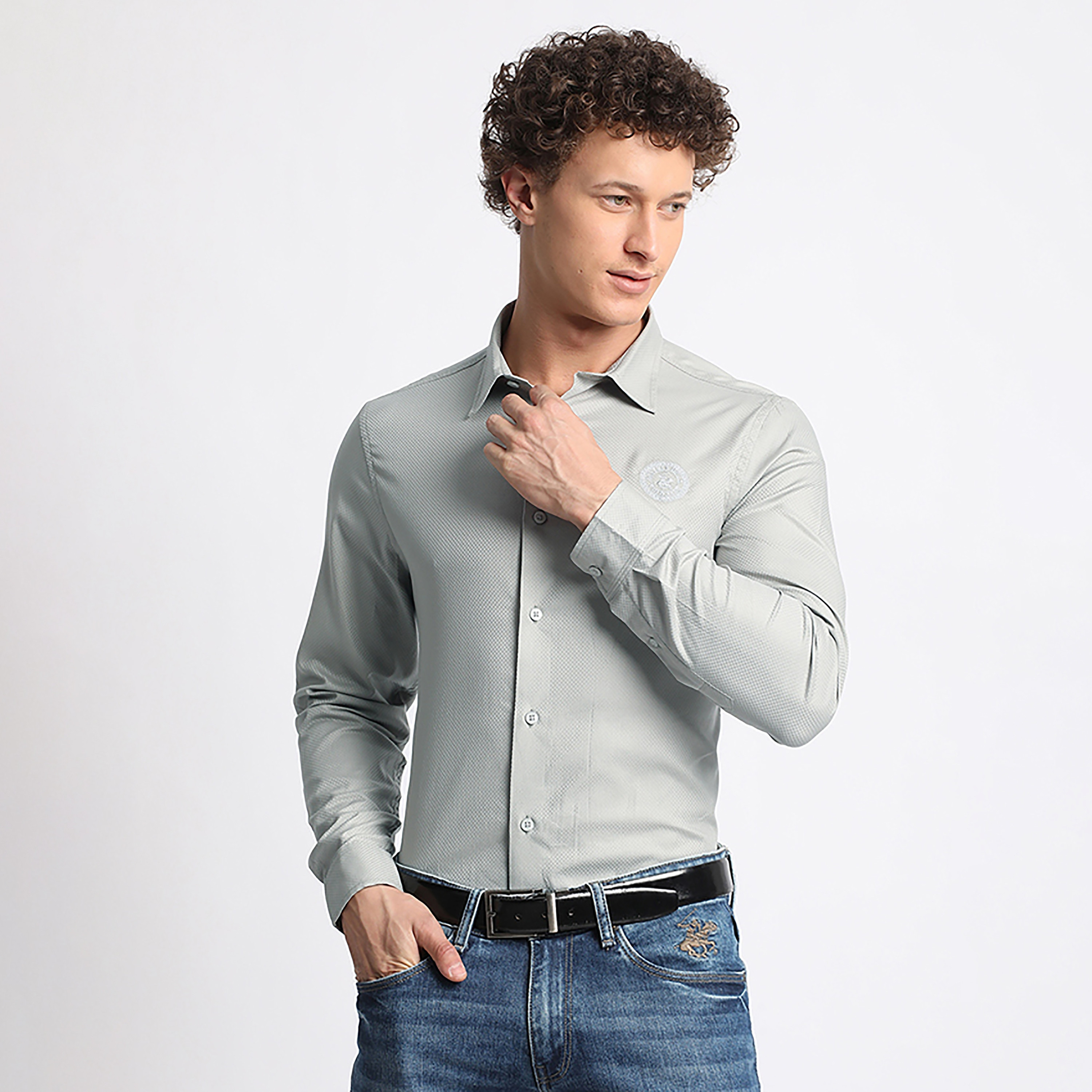 قميص كاجوال من بيفرلي هيلز بولو كلوب بأكمام طويلة وياقة كلاسيكية ذو تكسثرد-men-clothing-shirts-image-1
