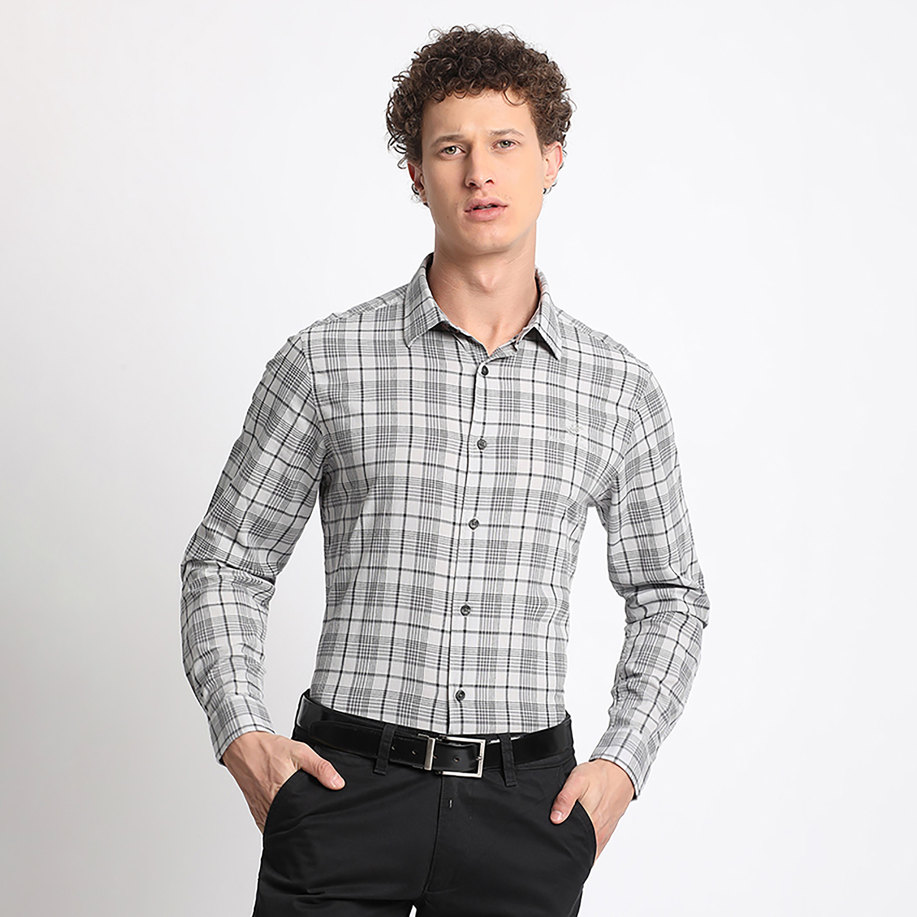 قميص فارمل من بيفرلي هيلز بولو كلوب بأكمام طويلة مع تيلرد فيت ذو تشيكد-men-clothing-shirts-image-1