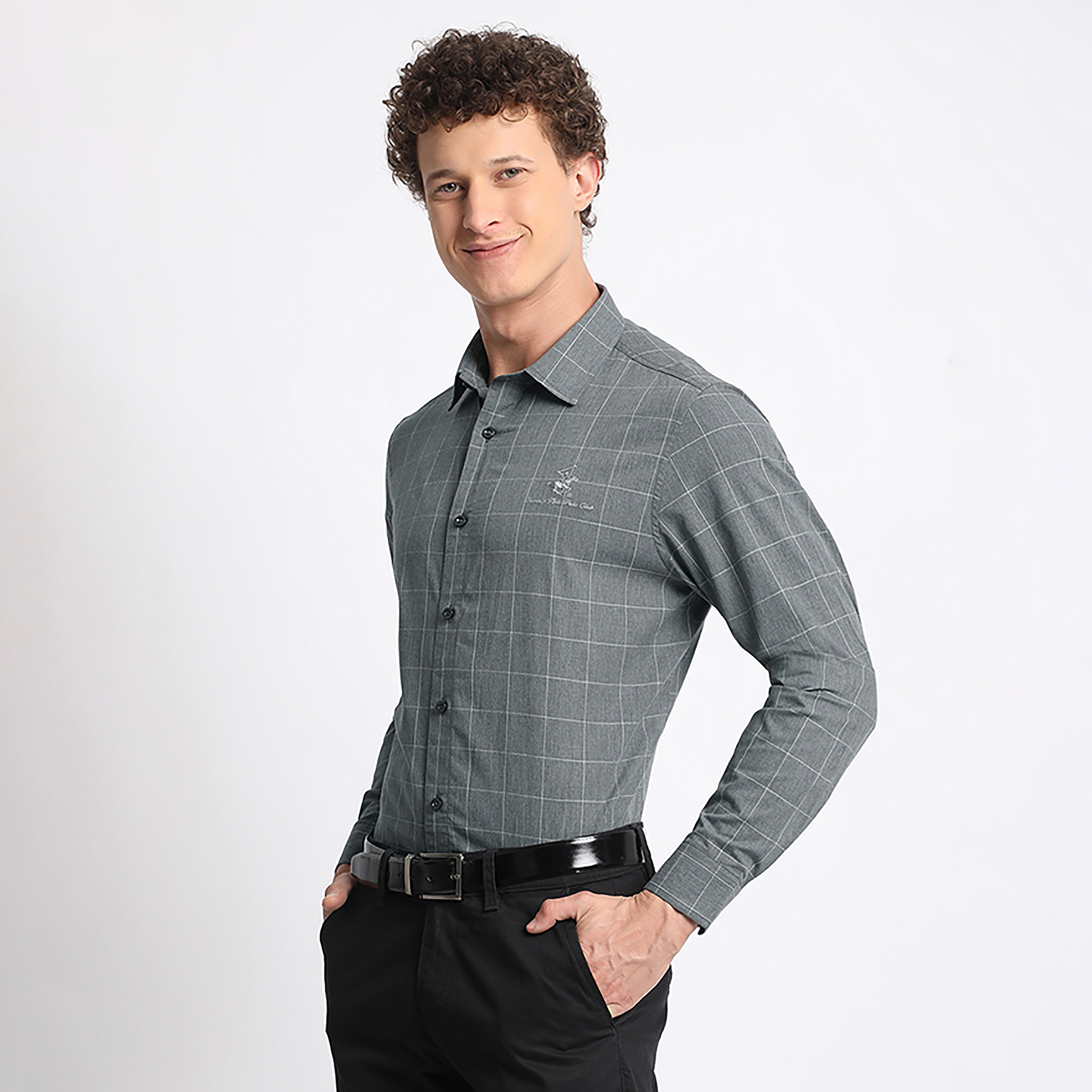 قميص فارمل من بيفرلي هيلز بولو كلوب بأكمام طويلة مع تيلرد فيت ذو تشيكد-men-clothing-shirts-image-2