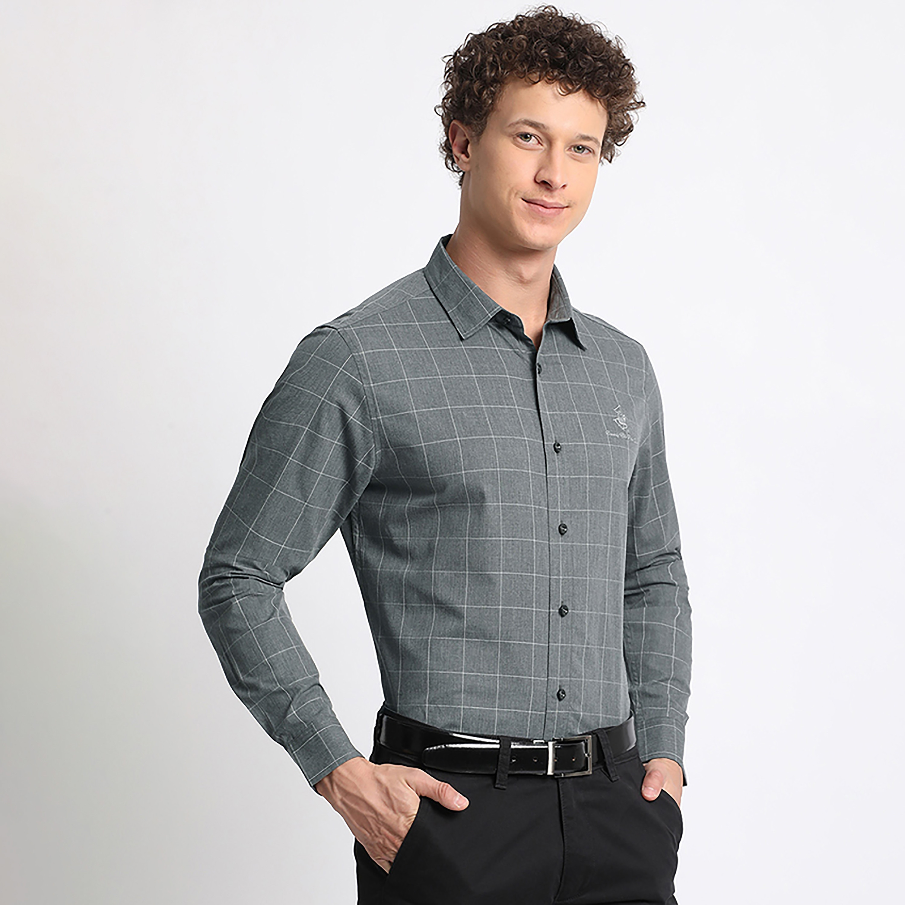 قميص فارمل من بيفرلي هيلز بولو كلوب بأكمام طويلة مع تيلرد فيت ذو تشيكد-men-clothing-shirts-image-3