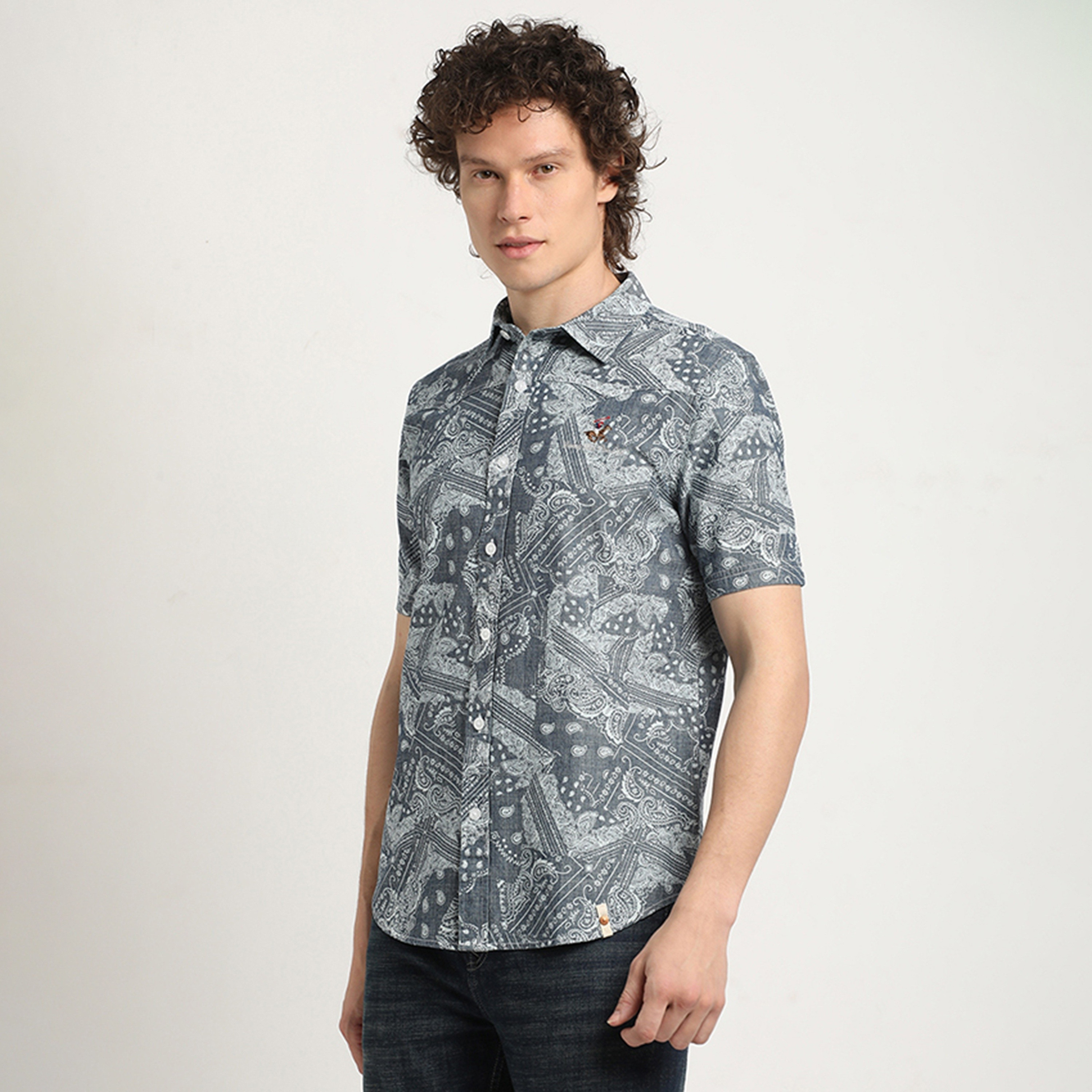 Beverly Hills Polo Club Regular Fit Paisley Print Spread Collar Short Sleeves Men's Shirt-men-clothing-shirts-image-1