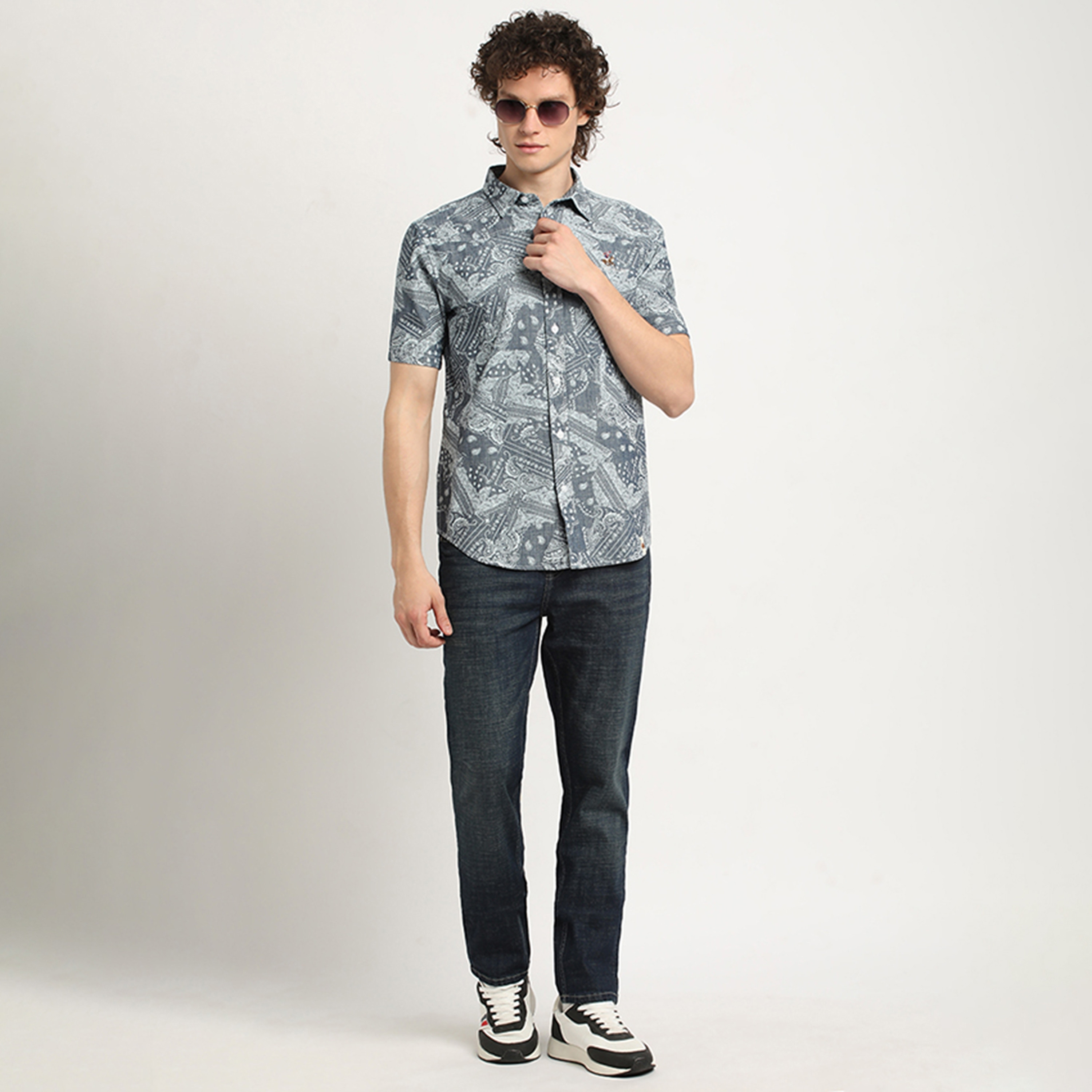 Beverly Hills Polo Club Regular Fit Paisley Print Spread Collar Short Sleeves Men's Shirt-men-clothing-shirts-image-2