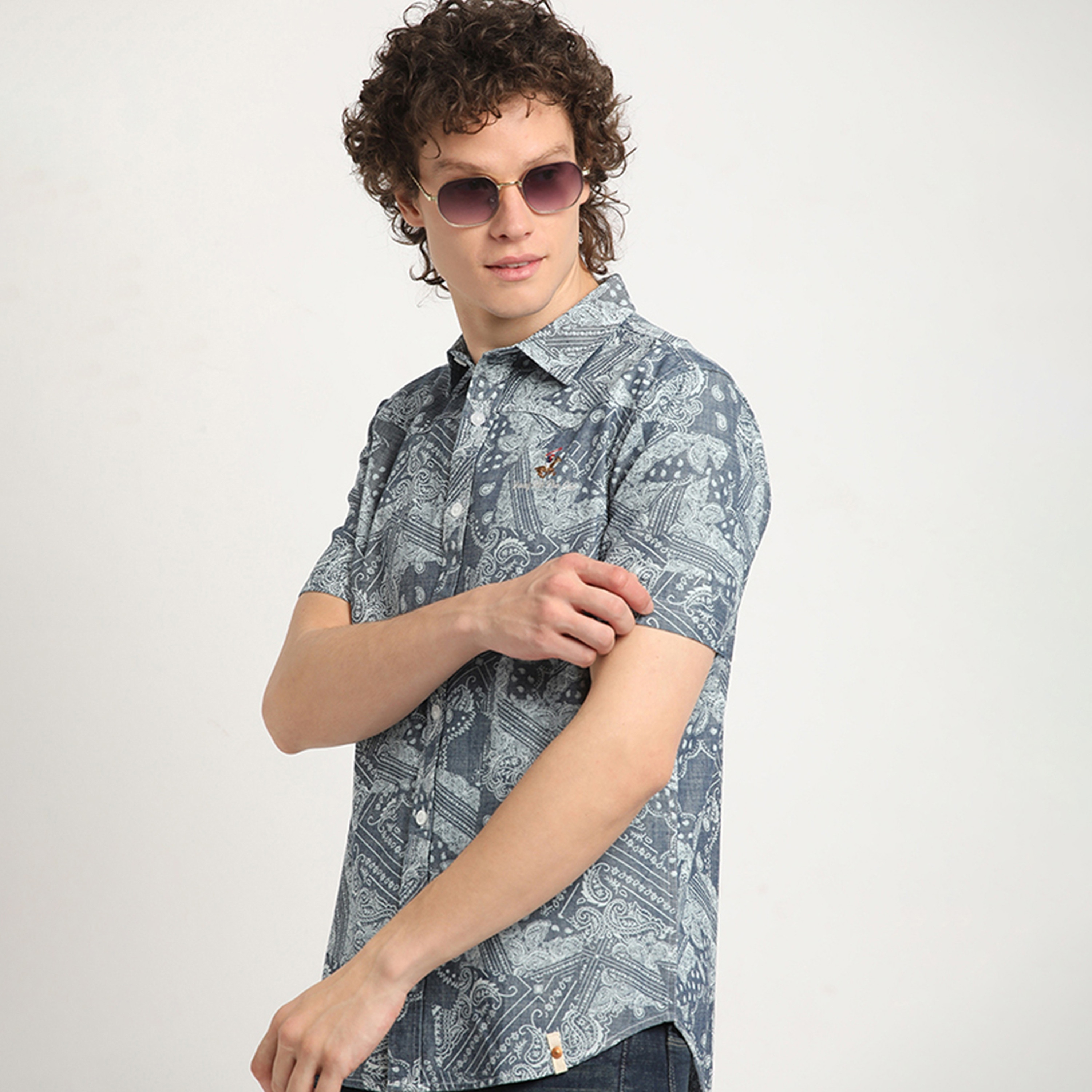 Beverly Hills Polo Club Regular Fit Paisley Print Spread Collar Short Sleeves Men's Shirt-men-clothing-shirts-image-3