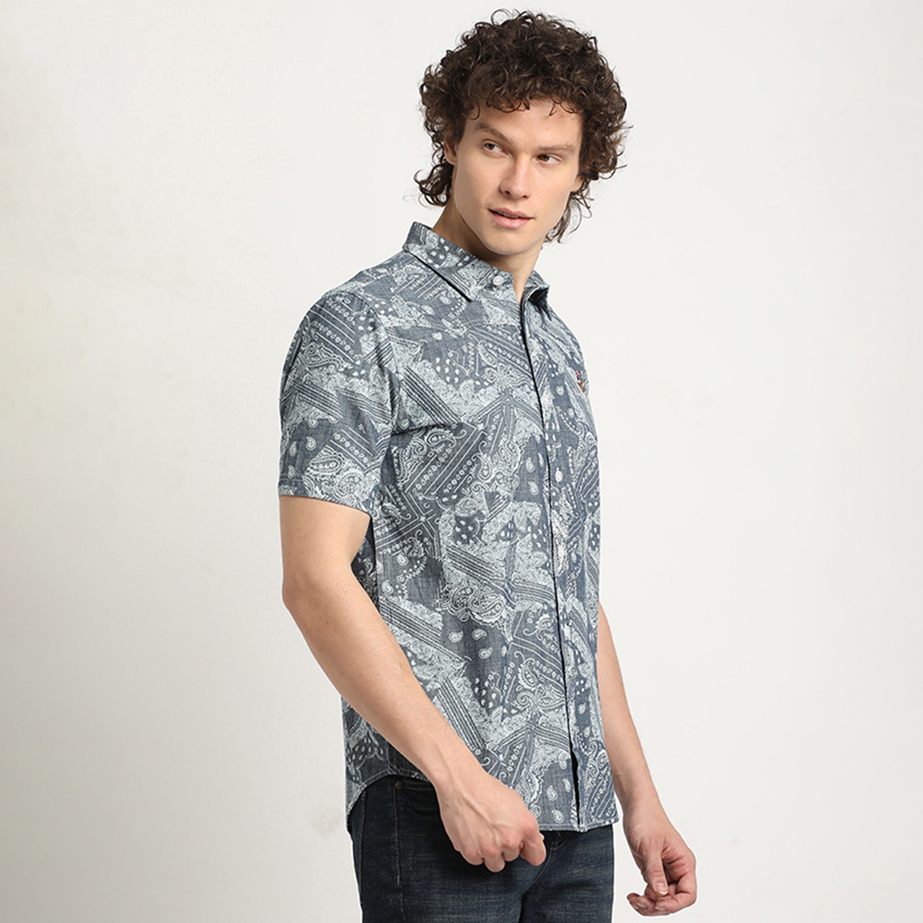 Beverly Hills Polo Club Regular Fit Paisley Print Spread Collar Short Sleeves Men's Shirt-men-clothing-shirts-image-4