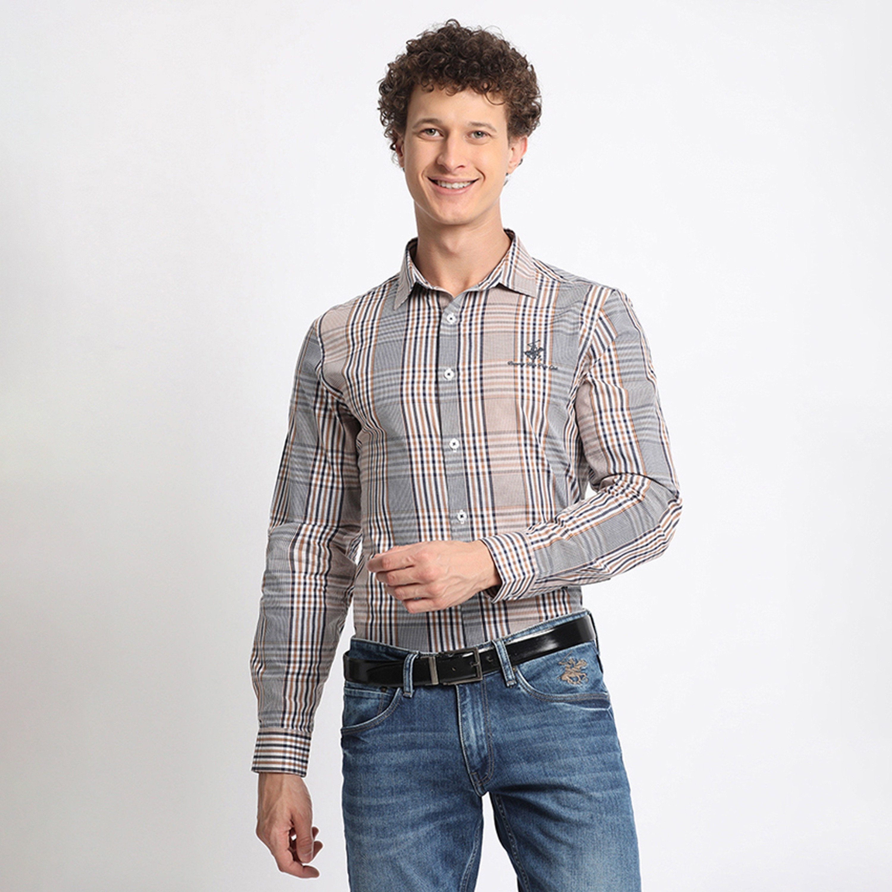 Beverly Hills Polo Club Regular Fit Checked Spread Collar Long Sleeves Men's Shirt-men-clothing-shirts-image-1