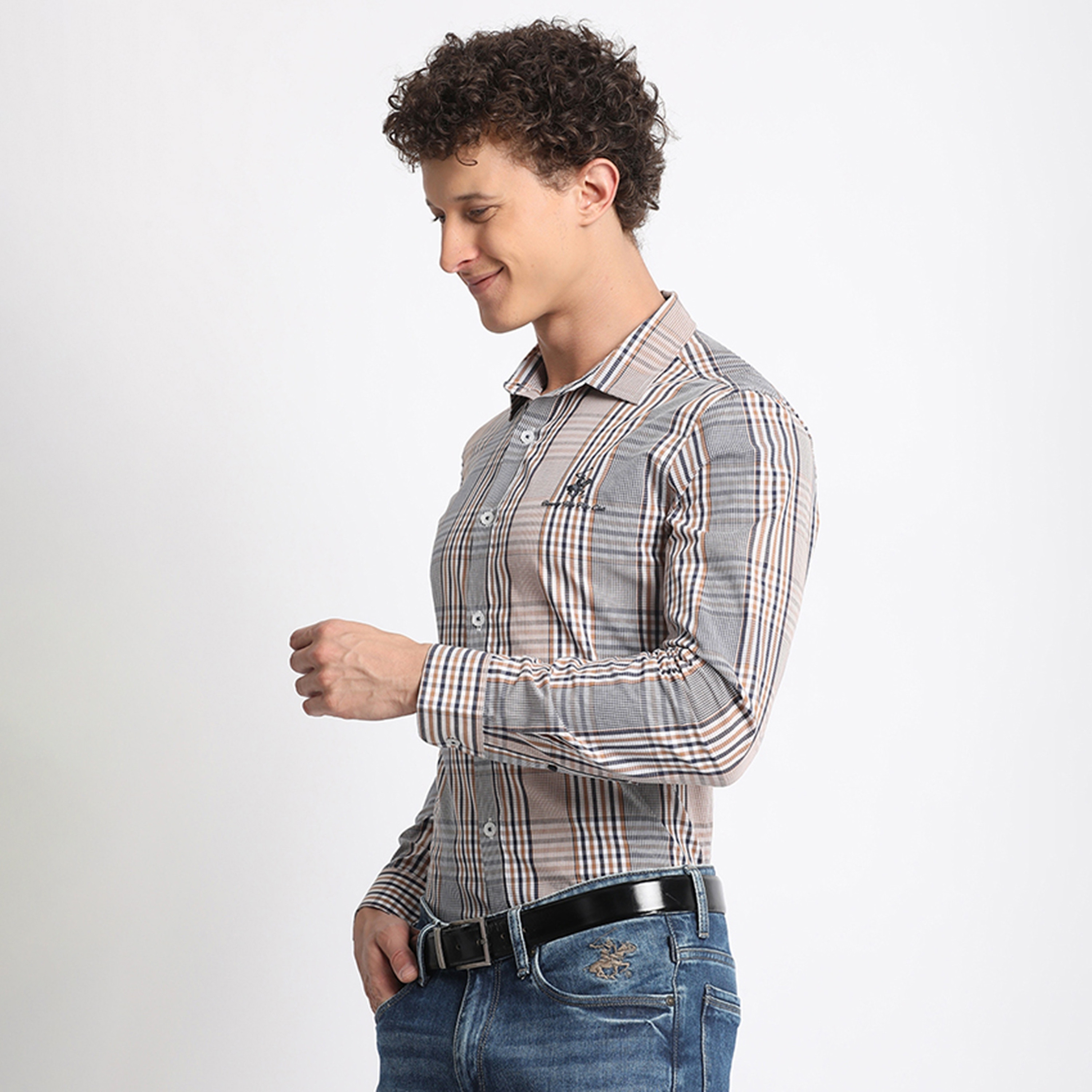 Beverly Hills Polo Club Regular Fit Checked Spread Collar Long Sleeves Men's Shirt-men-clothing-shirts-image-2
