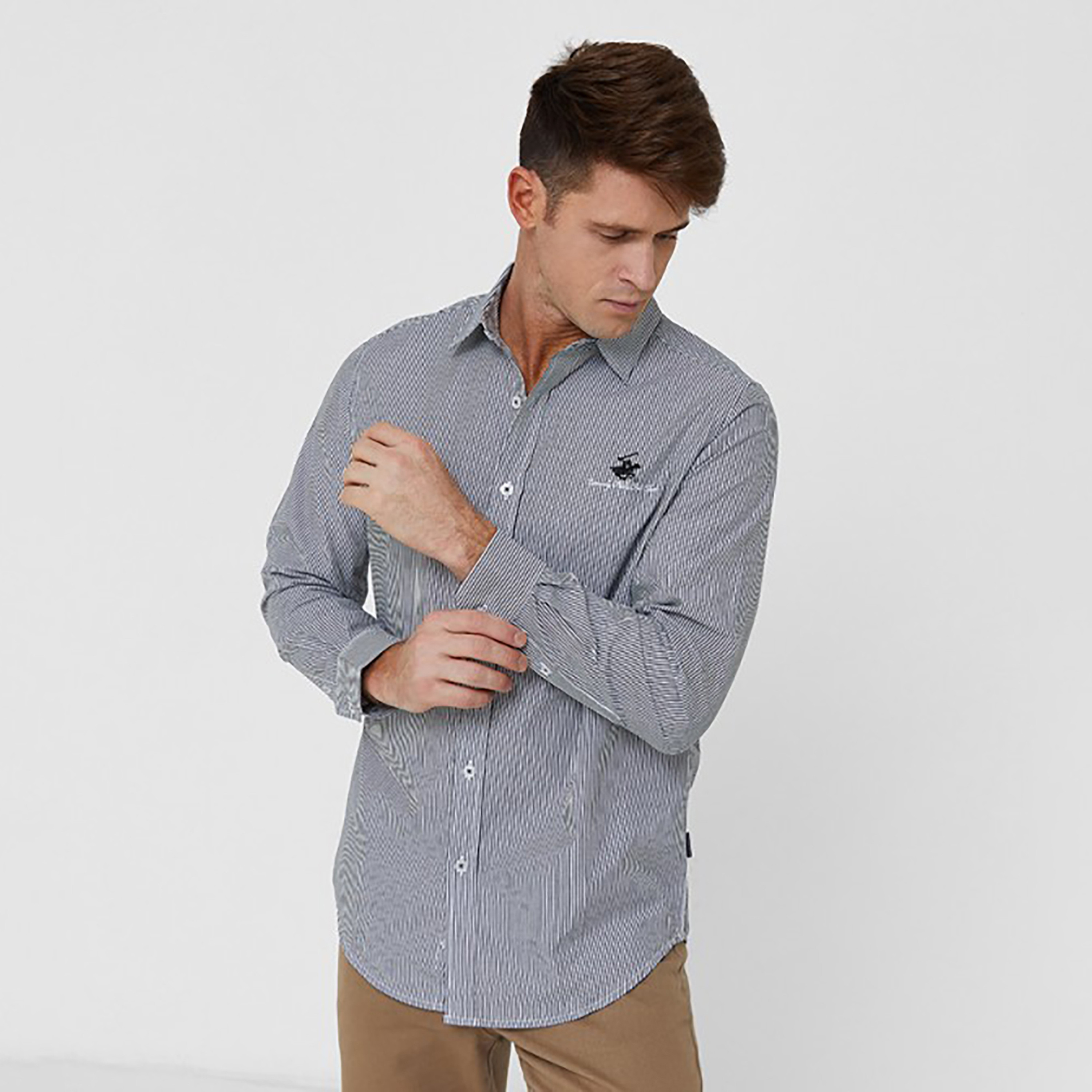 قميص من بيفرلي هيلز بولو كلوب بأكمام طويلة وياقة بمخطط-men-clothing-shirts-image-1