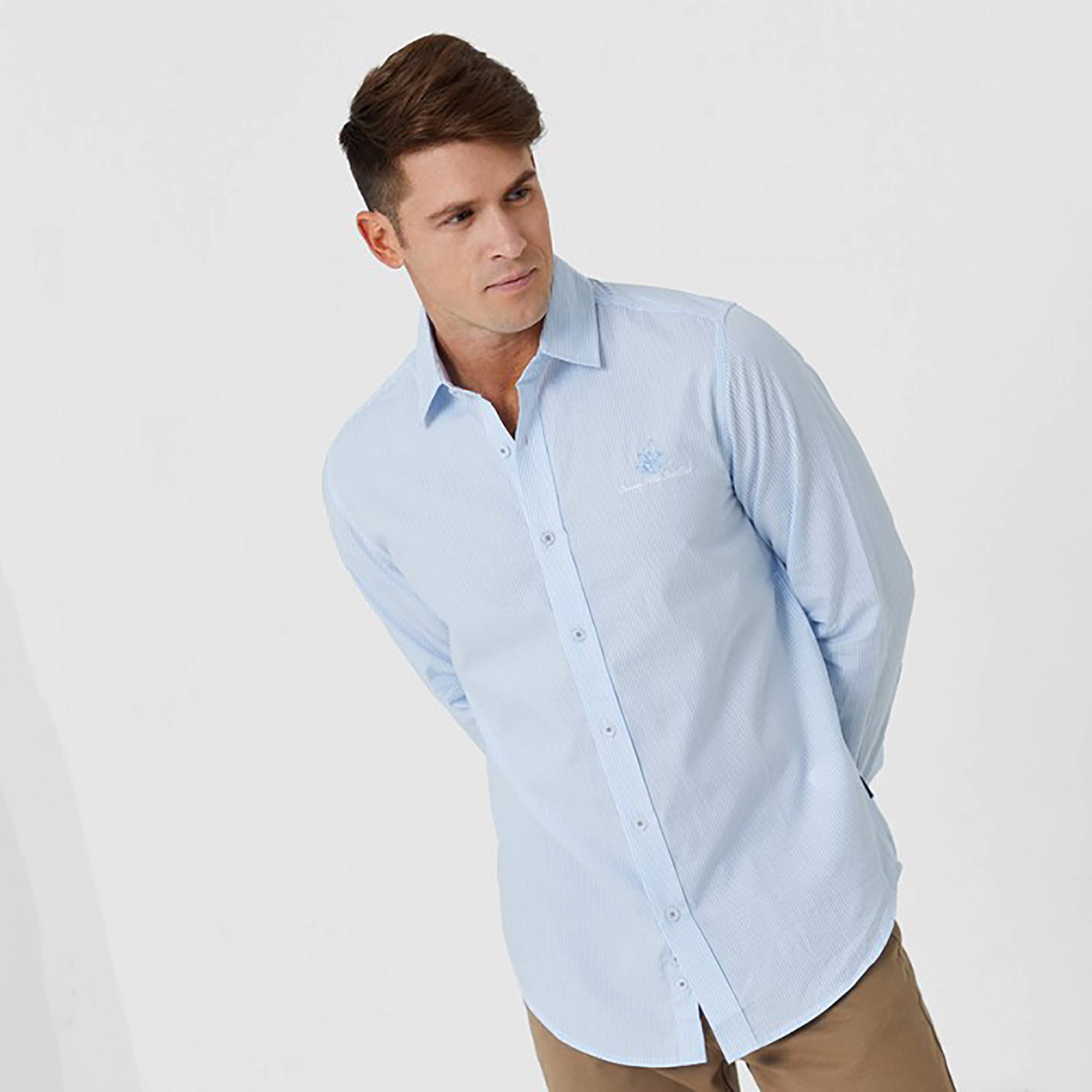 قميص من بيفرلي هيلز بولو كلوب بأكمام طويلة وياقة بمخطط-men-clothing-shirts-image-5