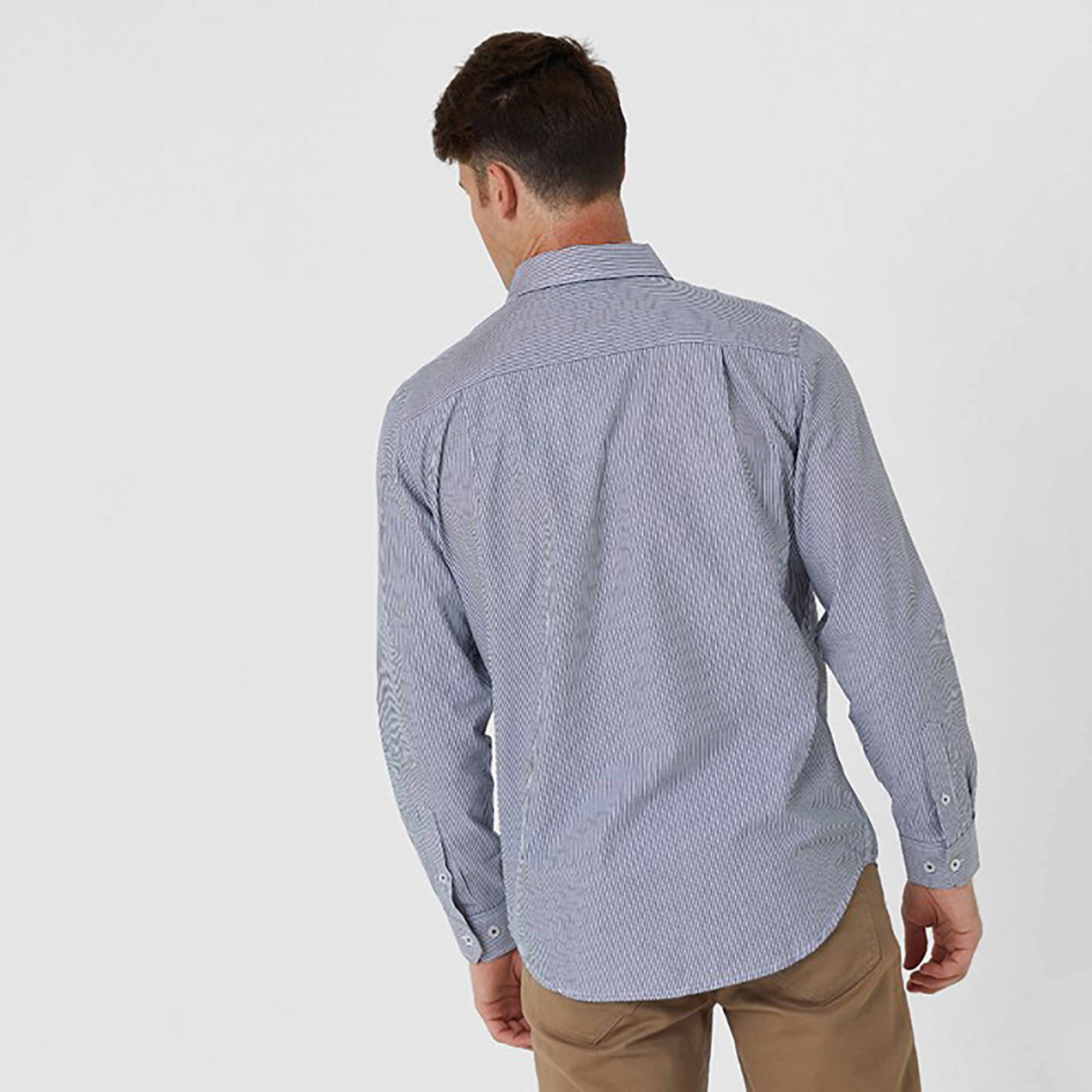 قميص بياقة مع زر الإغلاق مخطط بلون ازرق كحلي من بيفرلي هيلز بولو كلوب للرجال-men-clothing-shirts-image-2