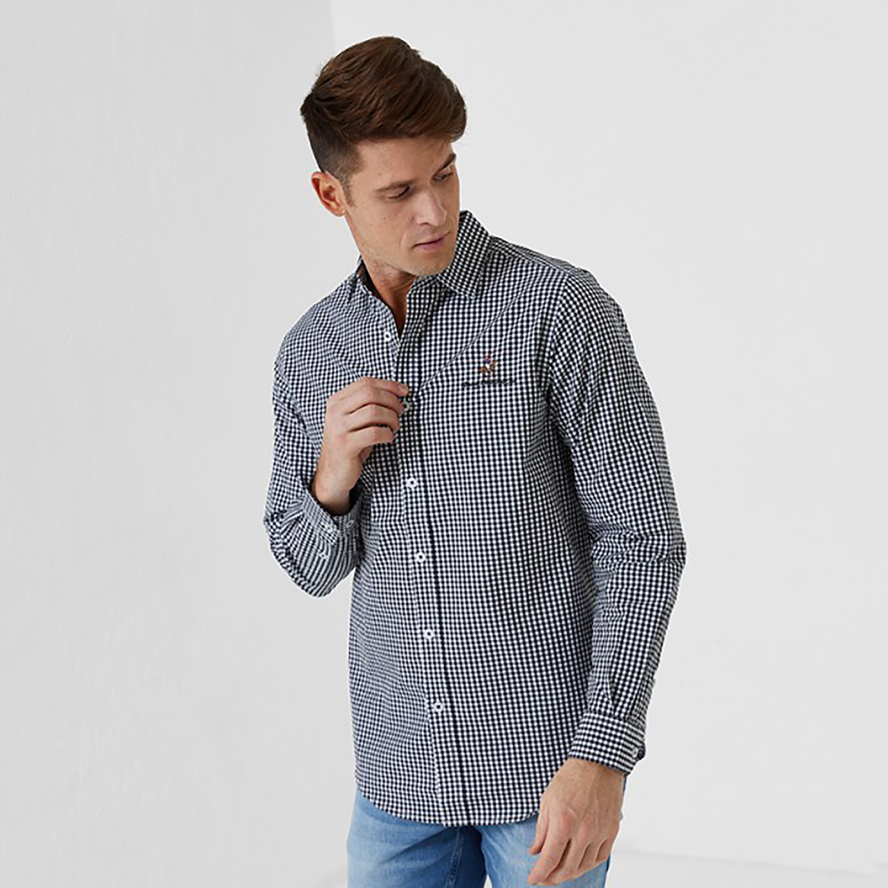 بيفرلي هيلز بولو كلوب-  قميص رجالي منقوش بأكمام طويلة وياقة-men-clothing-shirts-image-1