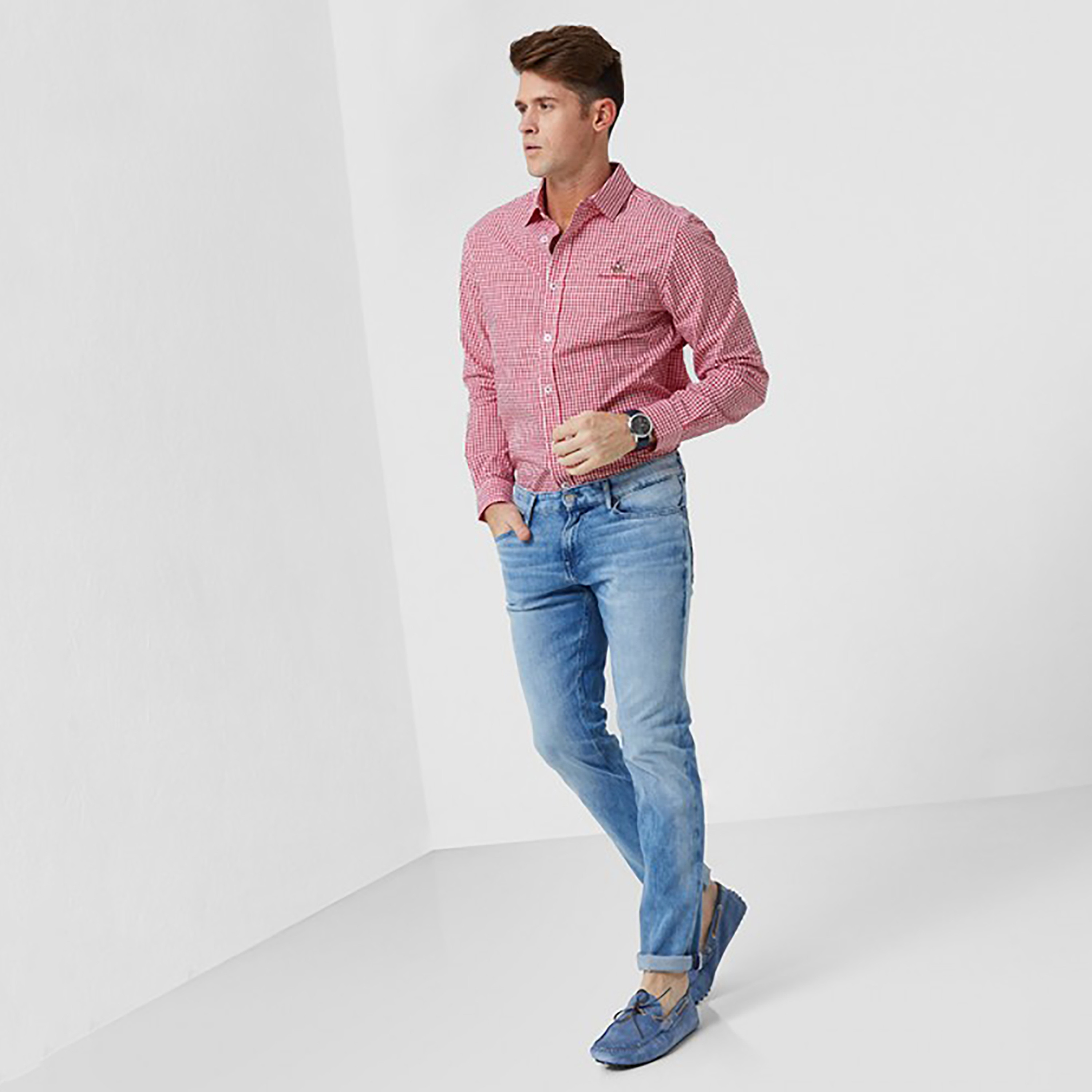 Beverly Hills Polo Club Men's Checked Collared Long Sleeve Shirt-men-clothing-shirts-image-4