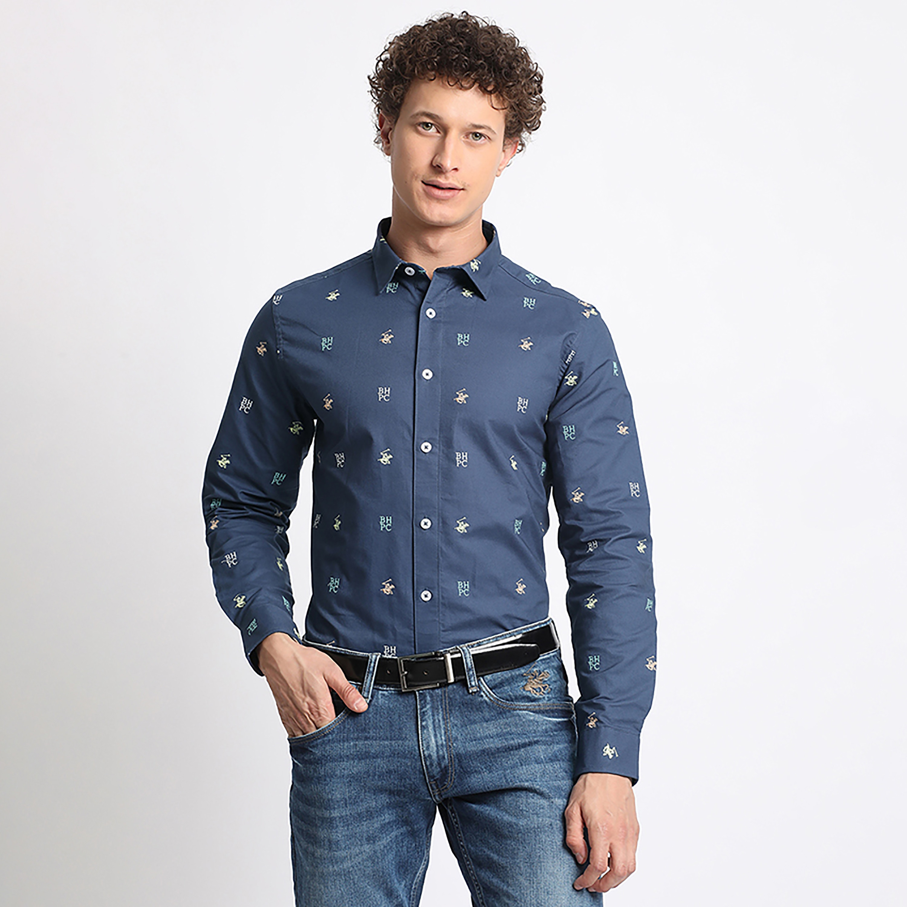 Beverly Hills Polo Club All Over Logo Classic Collar Long Sleeves Casual Shirt-men-clothing-shirts-image-1
