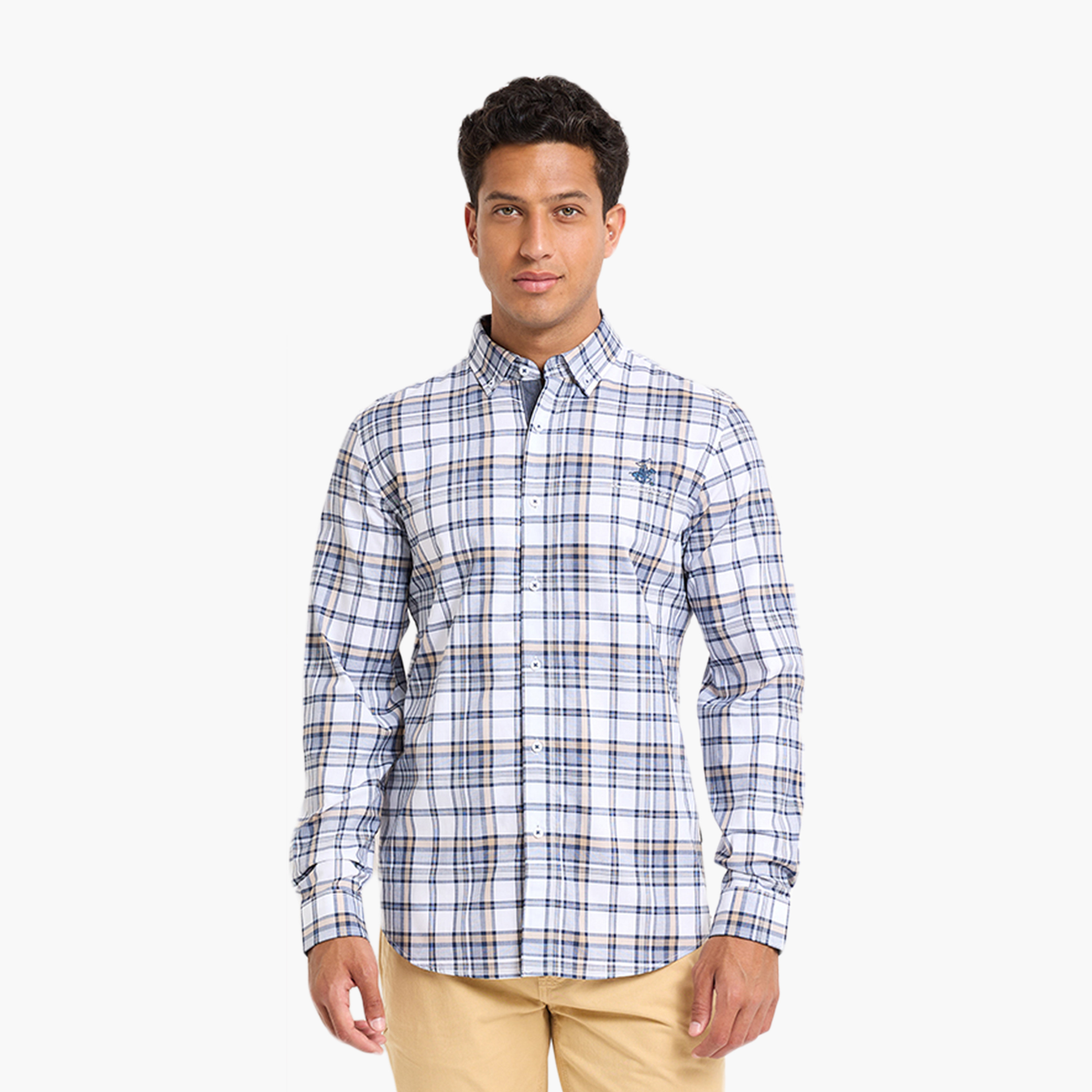 Beverly Hills Polo Club Regular Fit Checked Button Down Collar Long Sleeves Men's Shirt-men-clothing-shirts-image-1