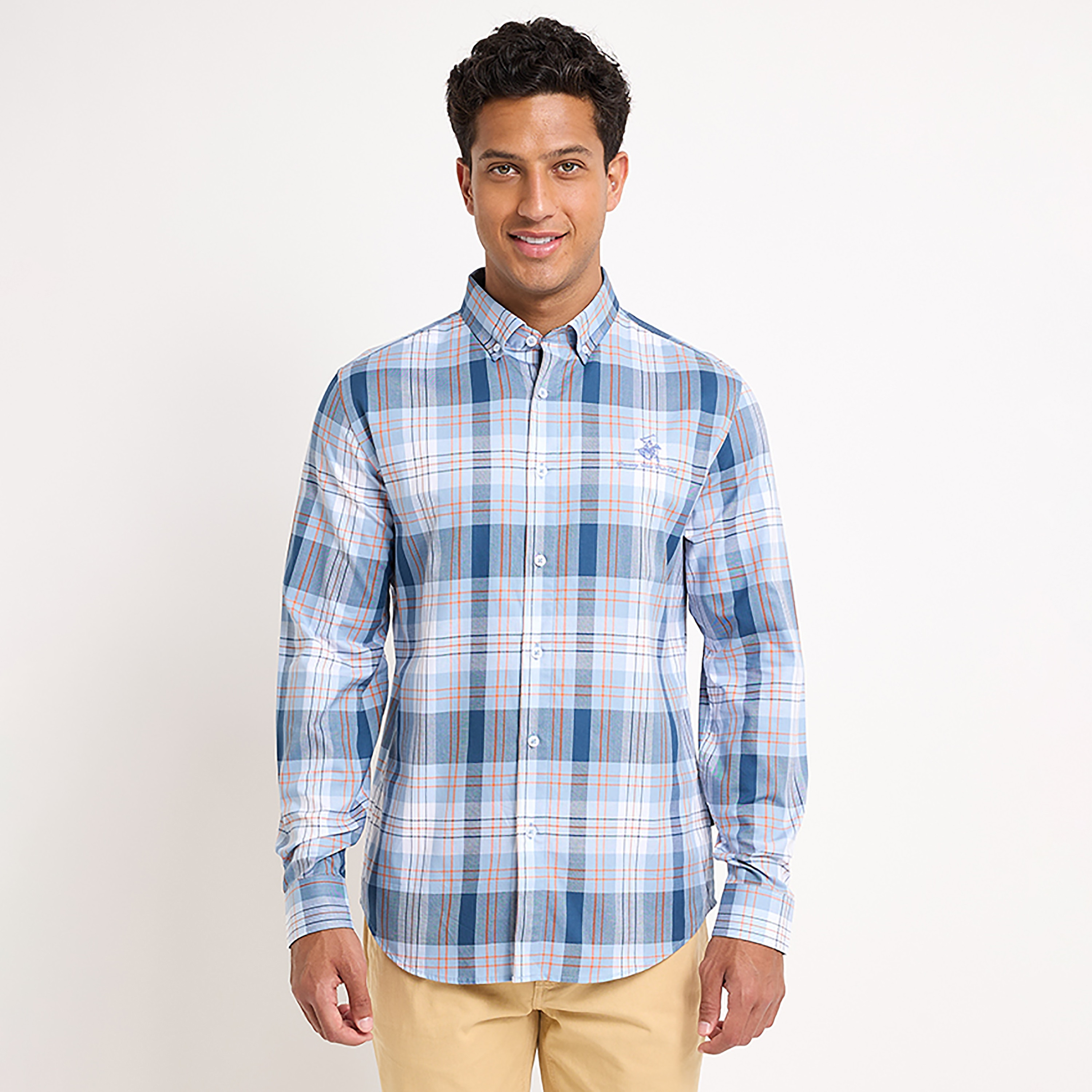 Beverly Hills Polo Club Regular Fit Checked Button-Down Collar Long Sleeves Men's Shirt-men-clothing-shirts-image-1