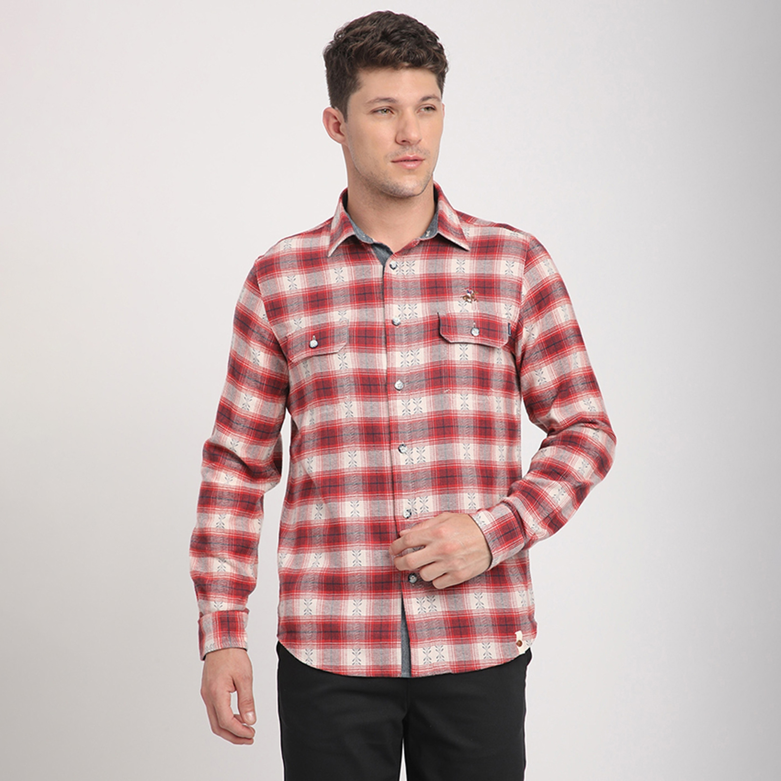 Beverly Hills Polo Club Regular Fit Checked Spread Collar Long Sleeves Men's Shirt-men-clothing-shirts-image-1