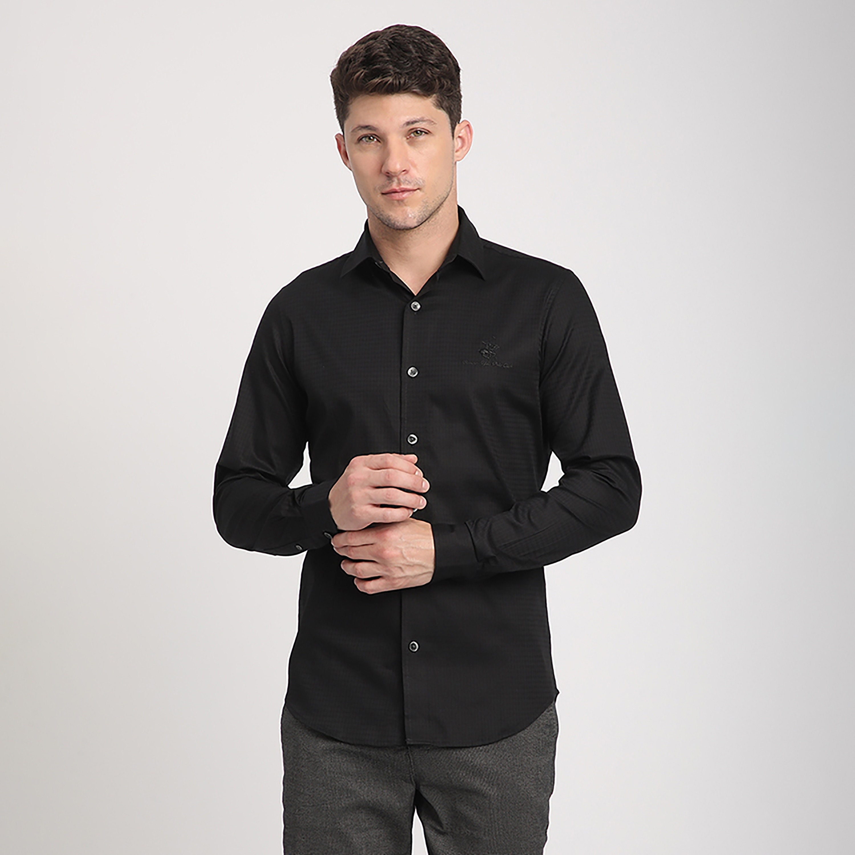 Beverly Hills Polo Club Regular Fit Micro Checks Collared Long Sleeves Men's Shirt-men-clothing-shirts-image-1