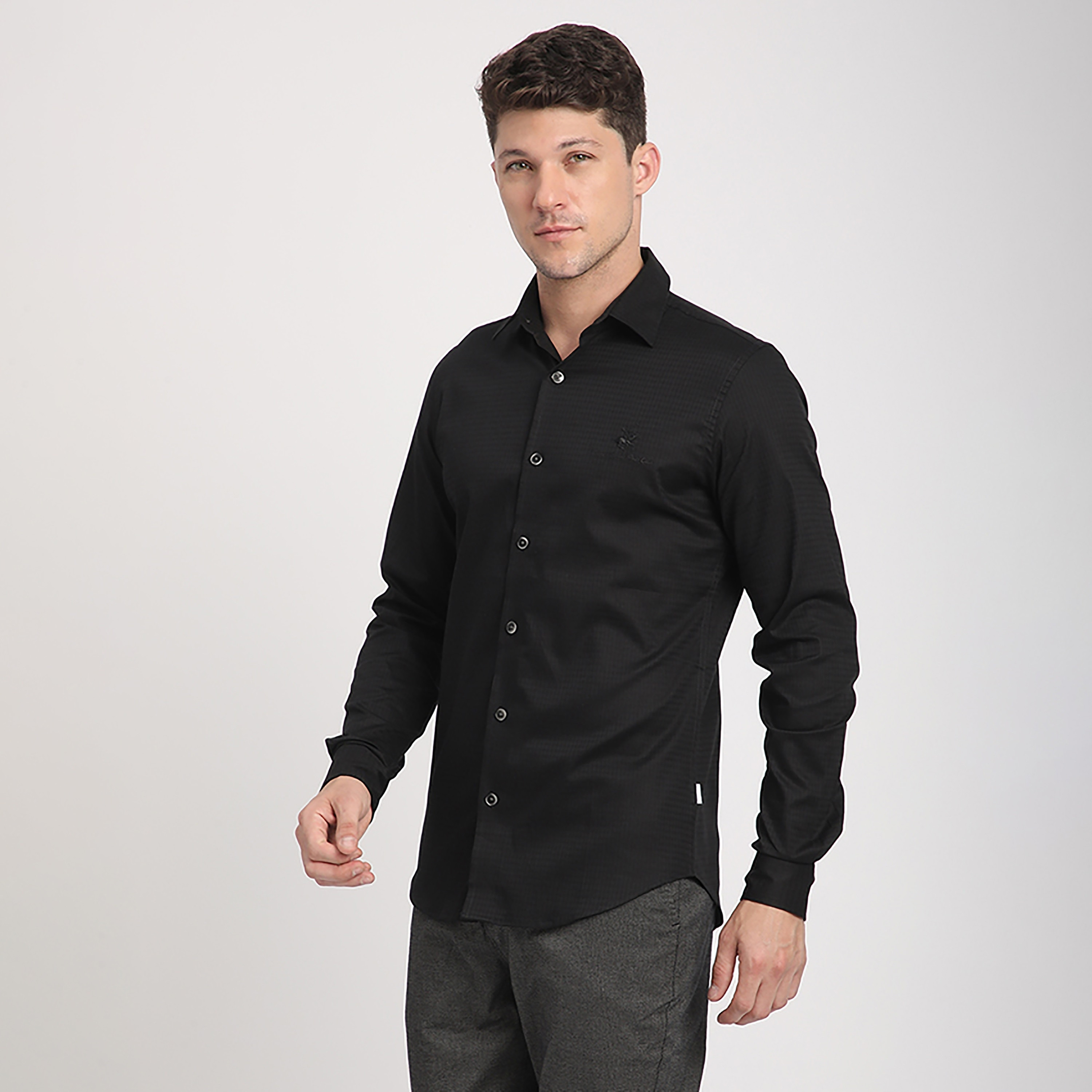 Beverly Hills Polo Club Regular Fit Micro Checks Collared Long Sleeves Men's Shirt-men-clothing-shirts-image-2