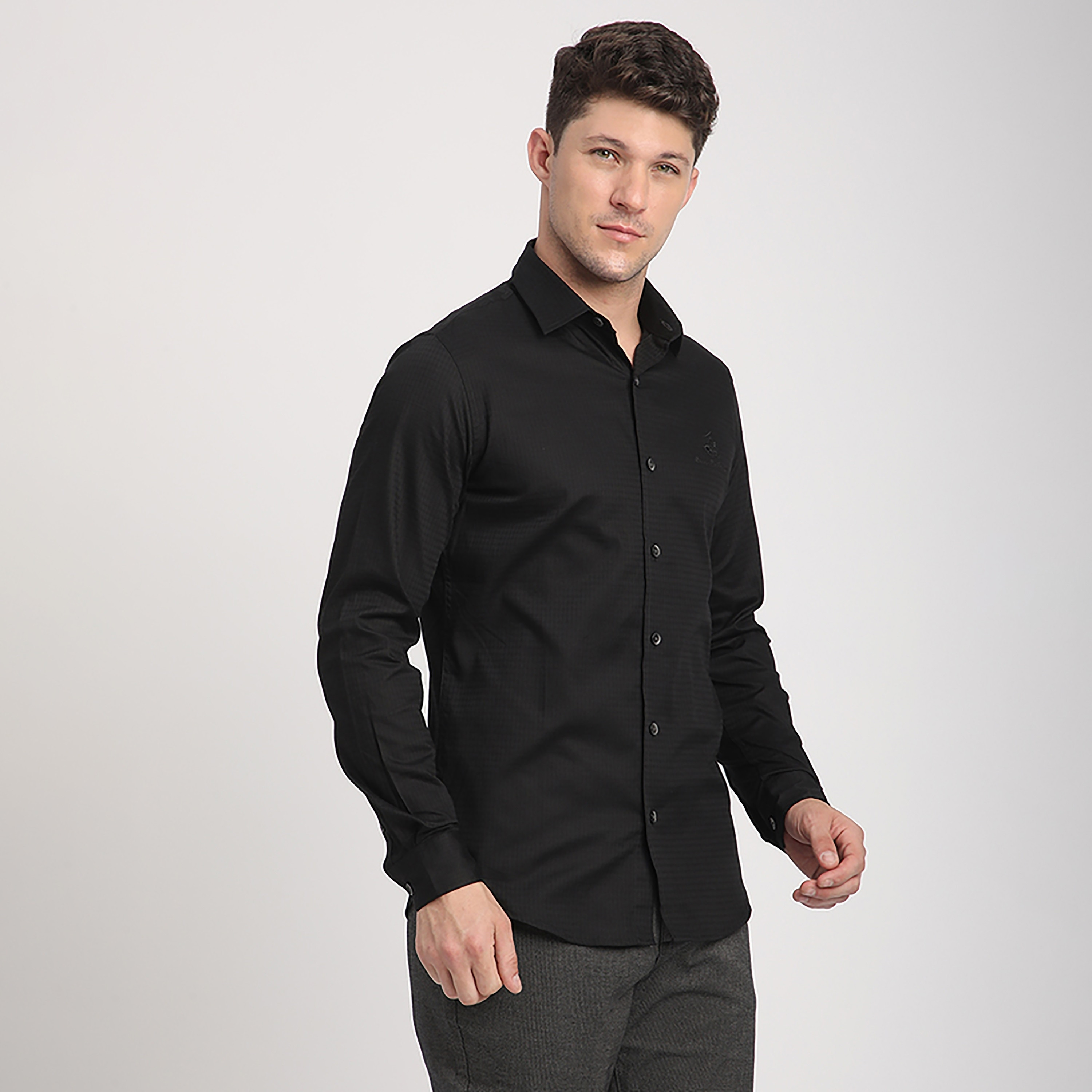 Beverly Hills Polo Club Regular Fit Micro Checks Collared Long Sleeves Men's Shirt-men-clothing-shirts-image-3