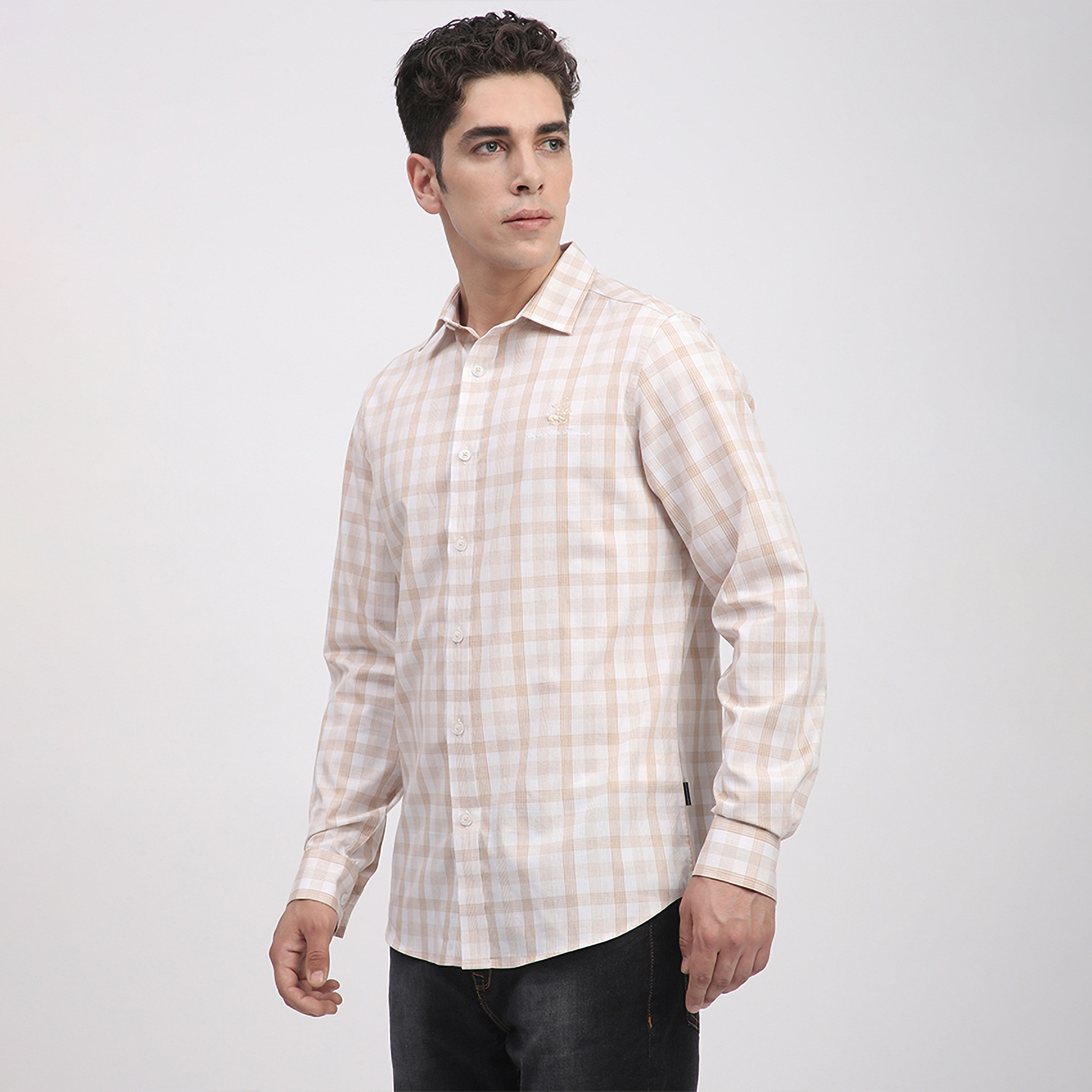 Beverly Hills Polo Club Regular Fit Checked Spread Collar Long Sleeves Men's Shirt-men-clothing-shirts-image-2