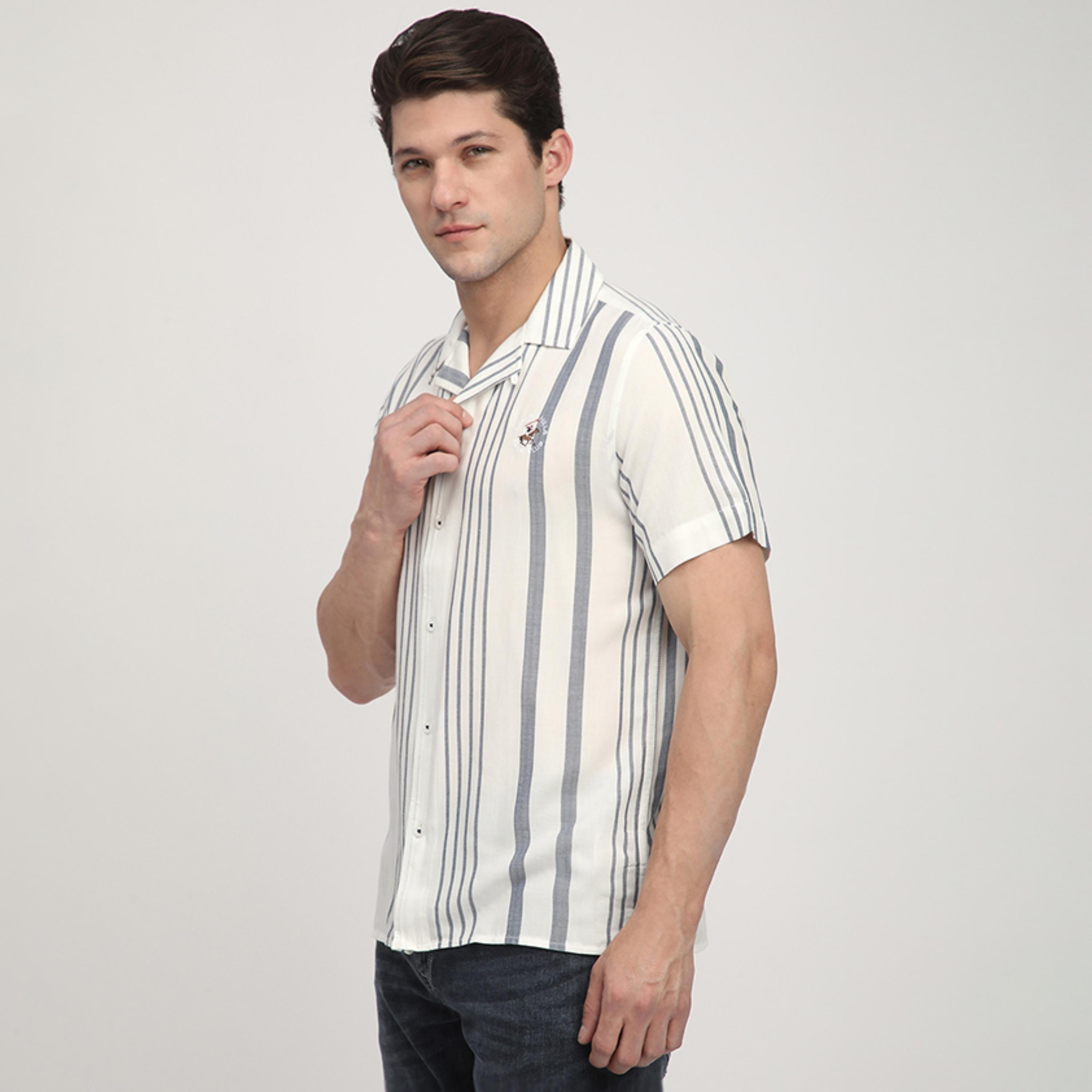 Beverly Hills Polo Club Regular Fit Striped Cuban Collar Short Sleeves Men's Shirt-men-clothing-shirts-image-2