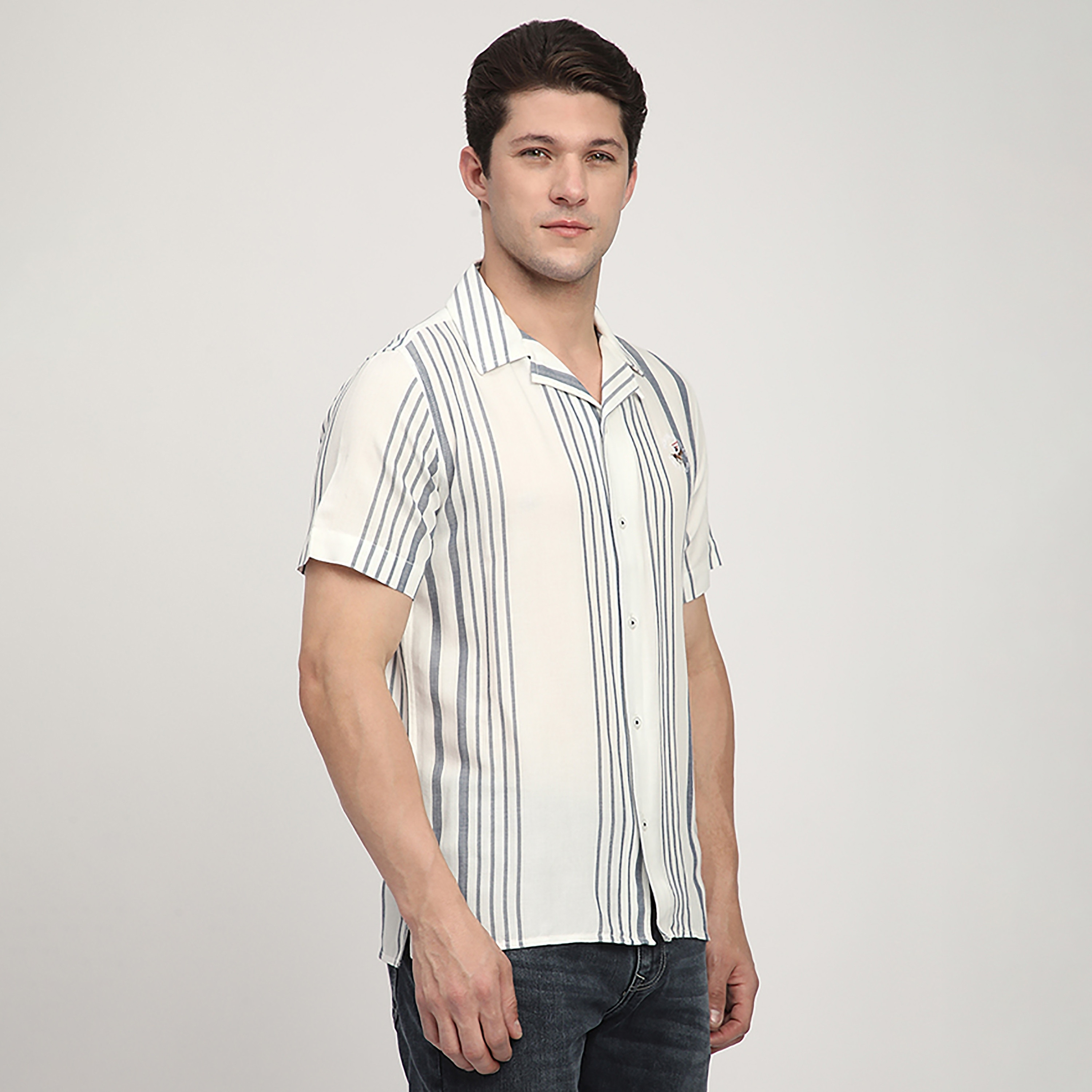 Beverly Hills Polo Club Regular Fit Striped Cuban Collar Short Sleeves Men's Shirt-men-clothing-shirts-image-3