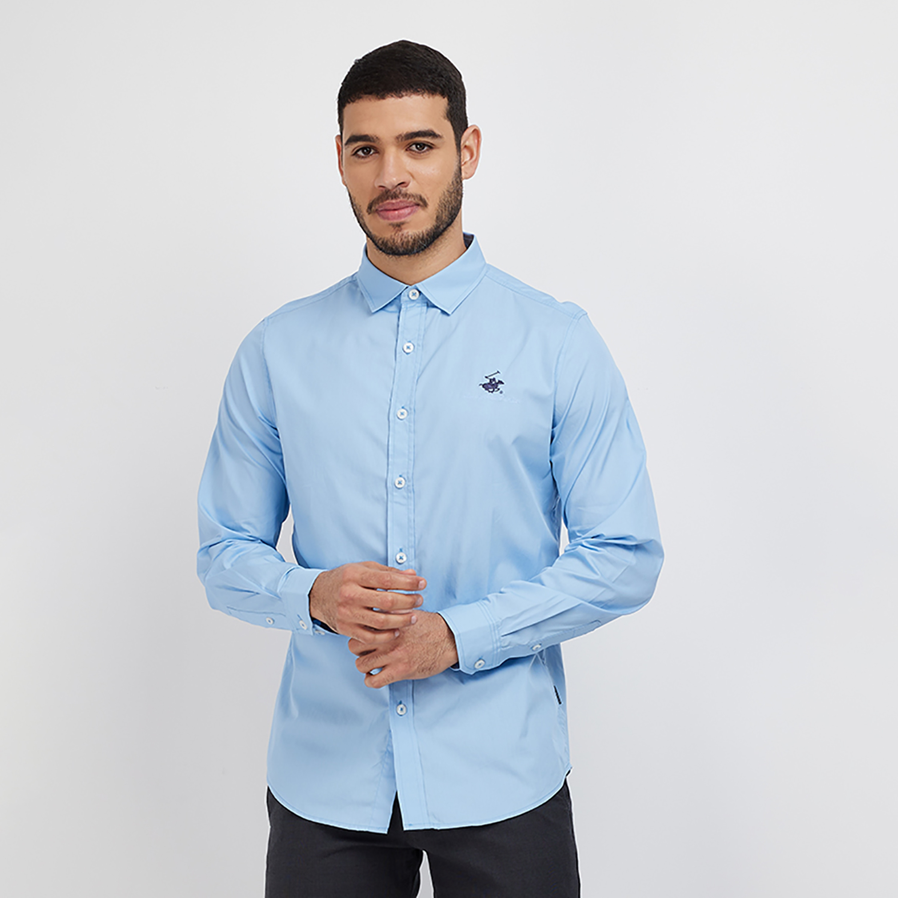 Beverly Hills Polo Club Logo Spread Collar Long Sleeves Casual Shirt-men-clothing-shirts-image-1