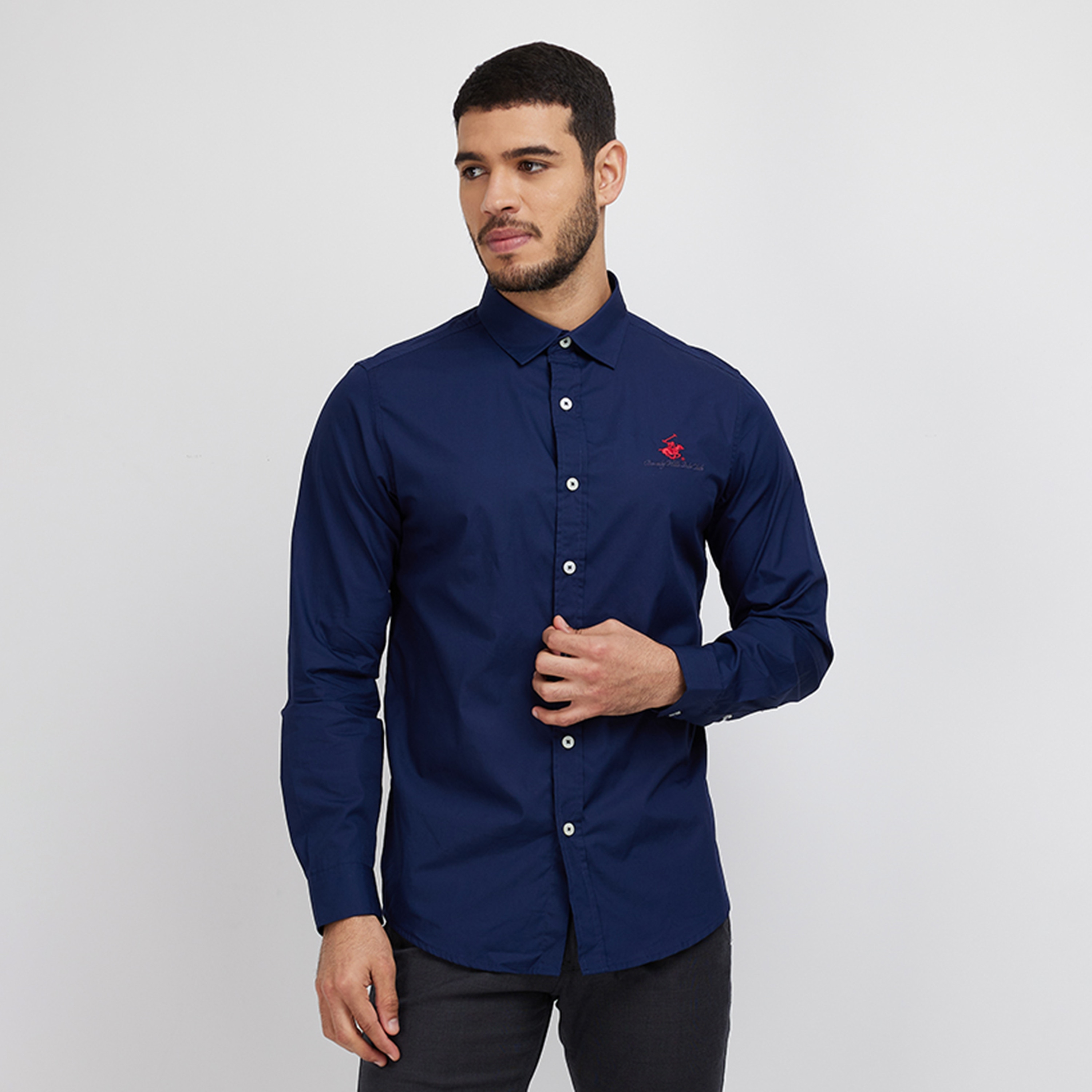 Beverly Hills Polo Club Men's Plain Collared Long Sleeve Shirt-men-clothing-shirts-image-1