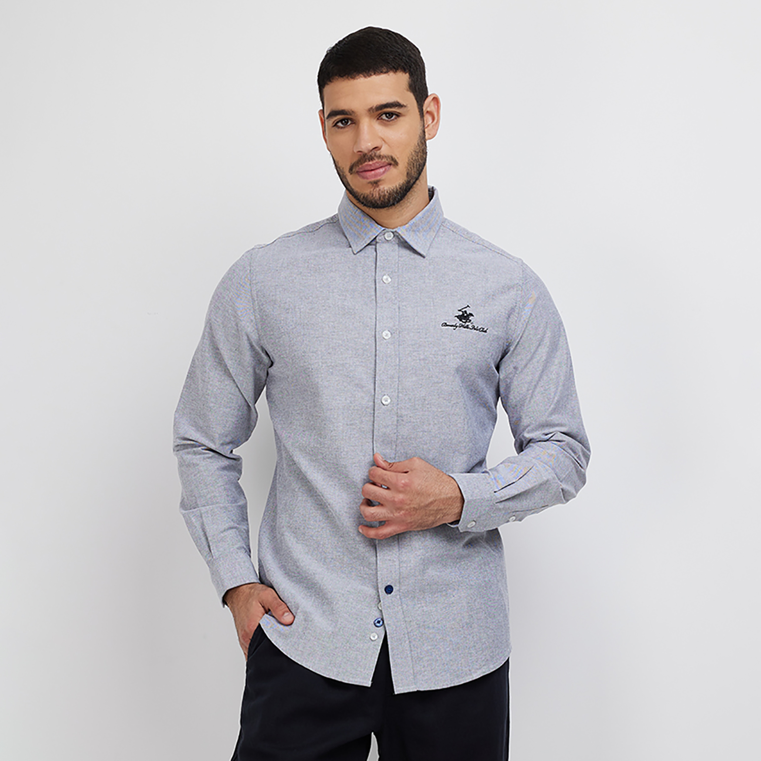 قميص كاجوال من بيفرلي هيلز بولو كلوب بأكمام طويلة وياقة واسعة ذو شعار-men-clothing-shirts-image-1