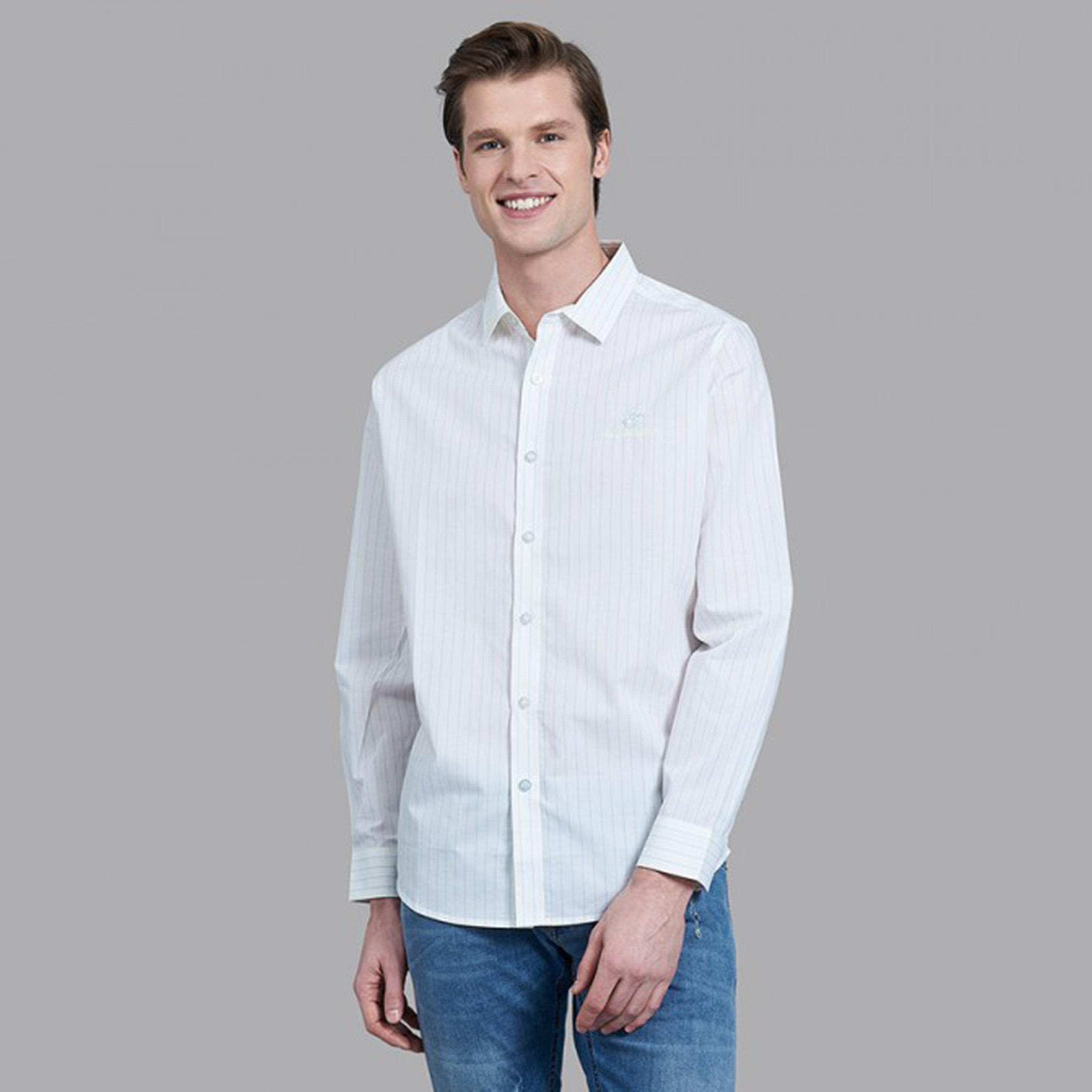 قميص بياقة مع جيب باتش مخطط بلون ابیض من بيفرلي هيلز بولو كلوب للرجال-men-clothing-shirts-image-1