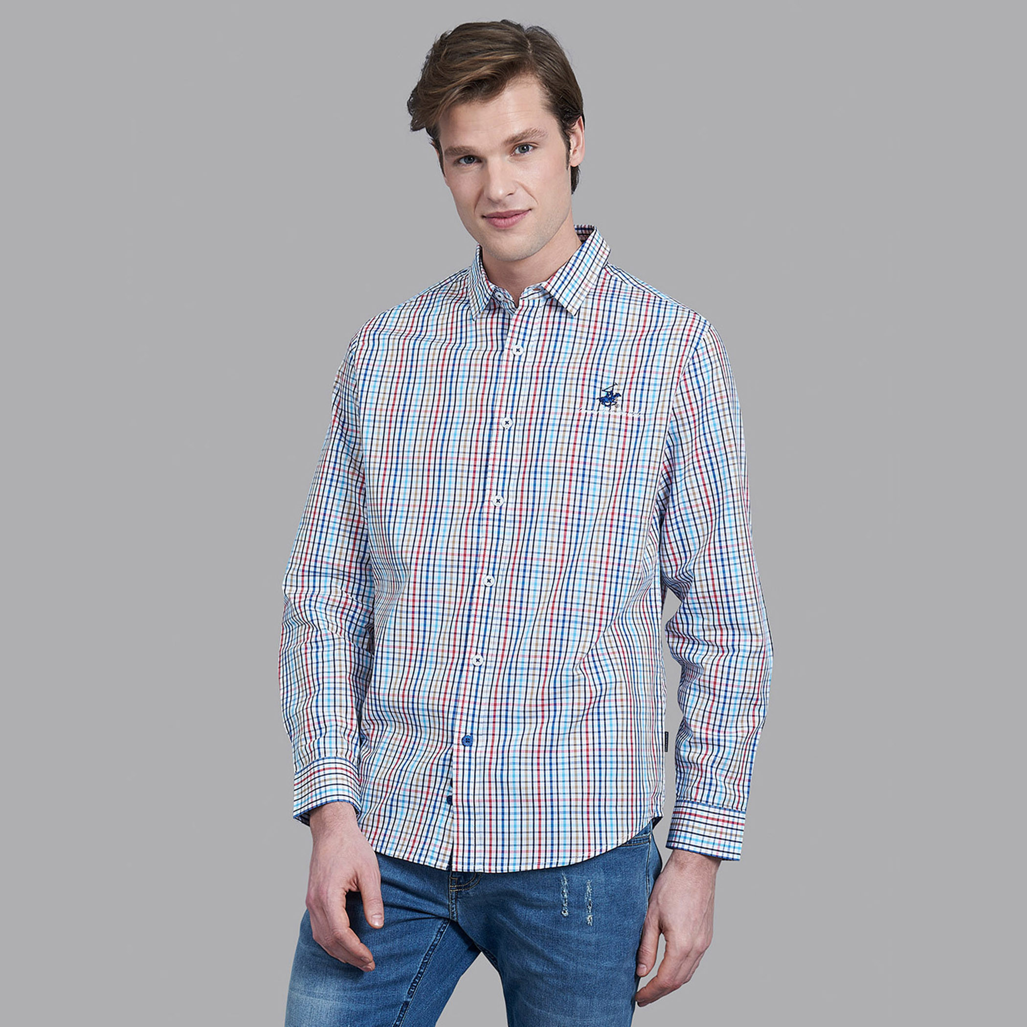قميص بيفرلي هيلز بولو كلوب رجالي متعدد الألوان بياقة مربعات-men-clothing-shirts-image-1