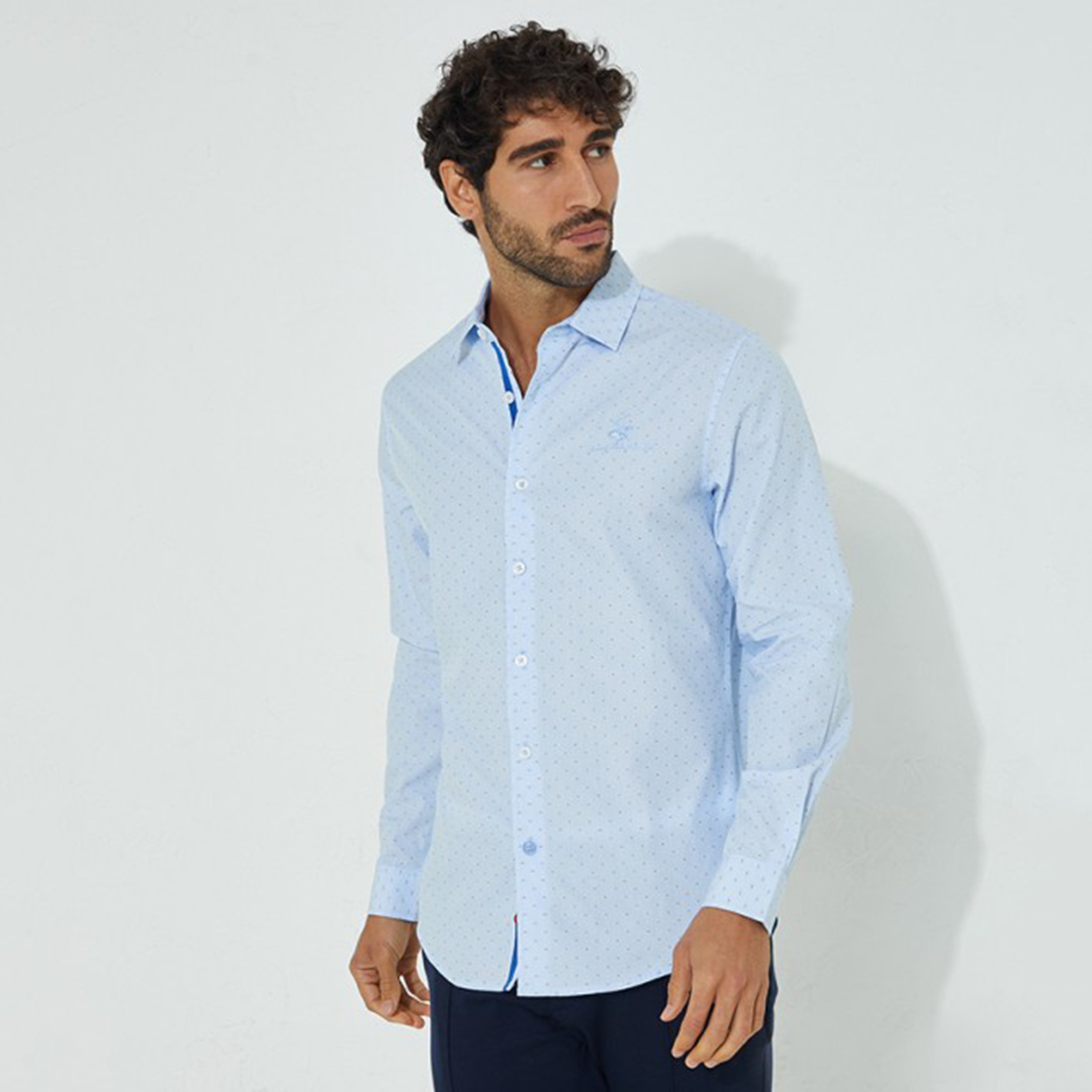 Beverly Hills Polo Club Men Blue Micro Dot Collared Shirt with Button Closure-men-clothing-shirts-image-1