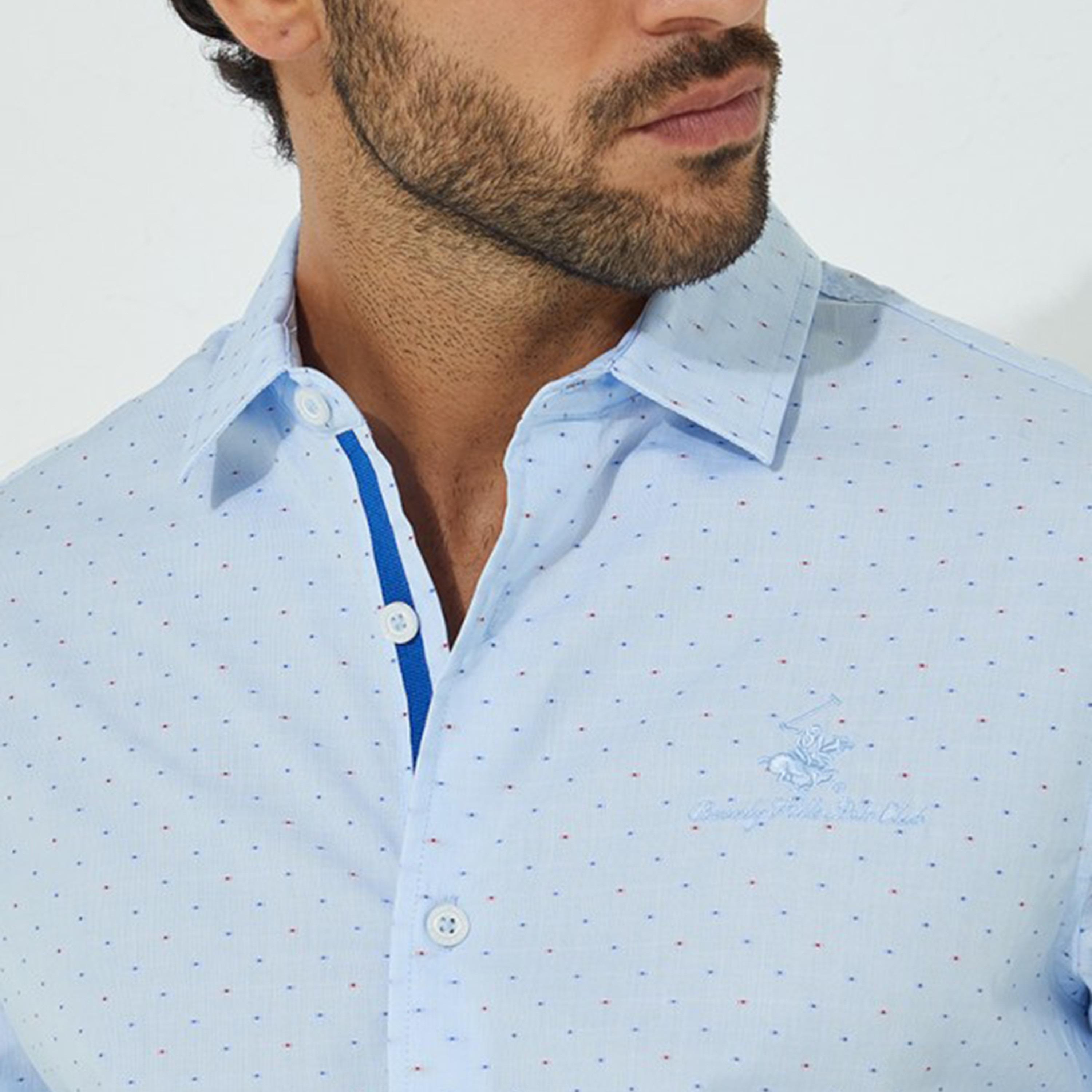 Beverly Hills Polo Club Men Blue Micro Dot Collared Shirt with Button Closure-men-clothing-shirts-image-3