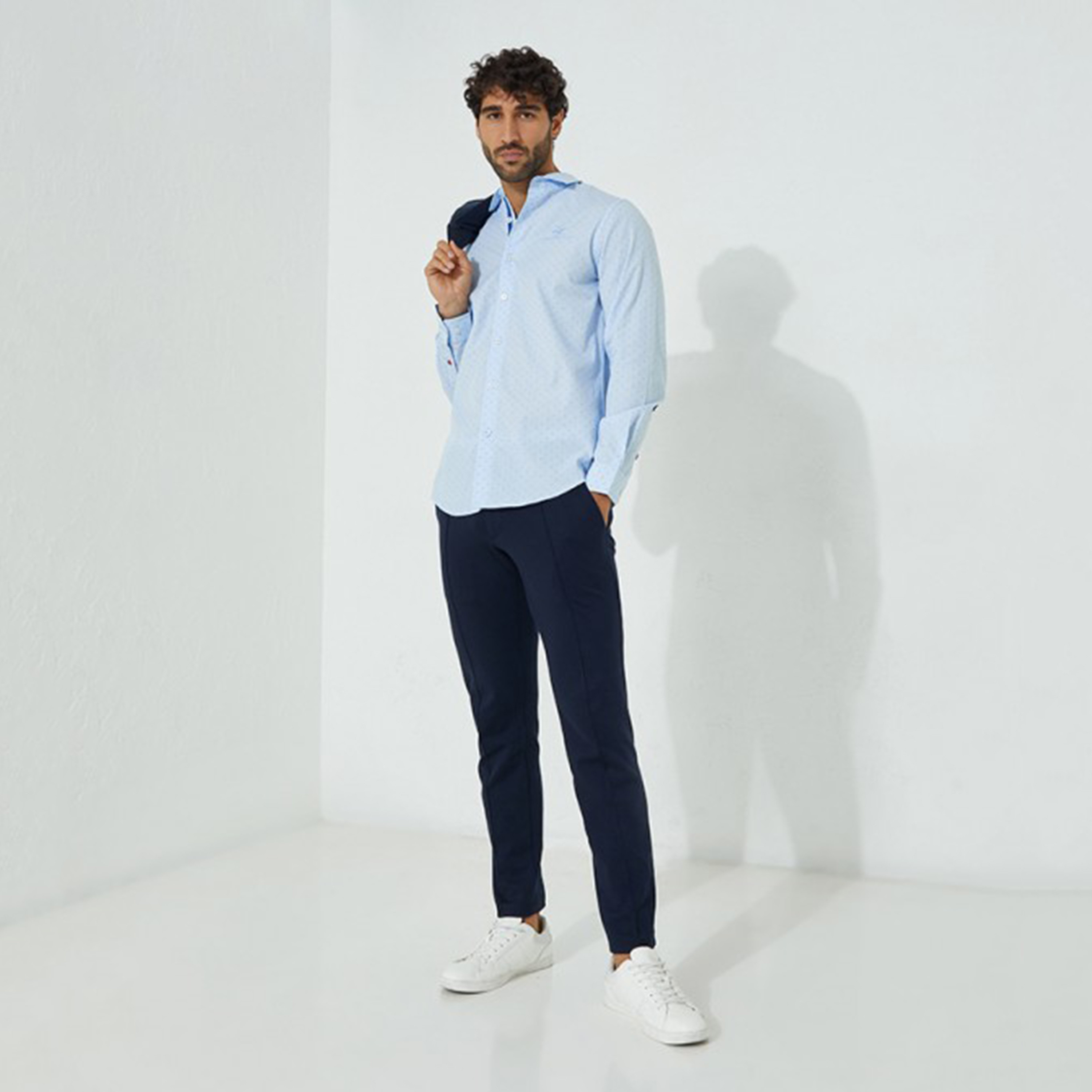 Beverly Hills Polo Club Men Blue Micro Dot Collared Shirt with Button Closure-men-clothing-shirts-image-4