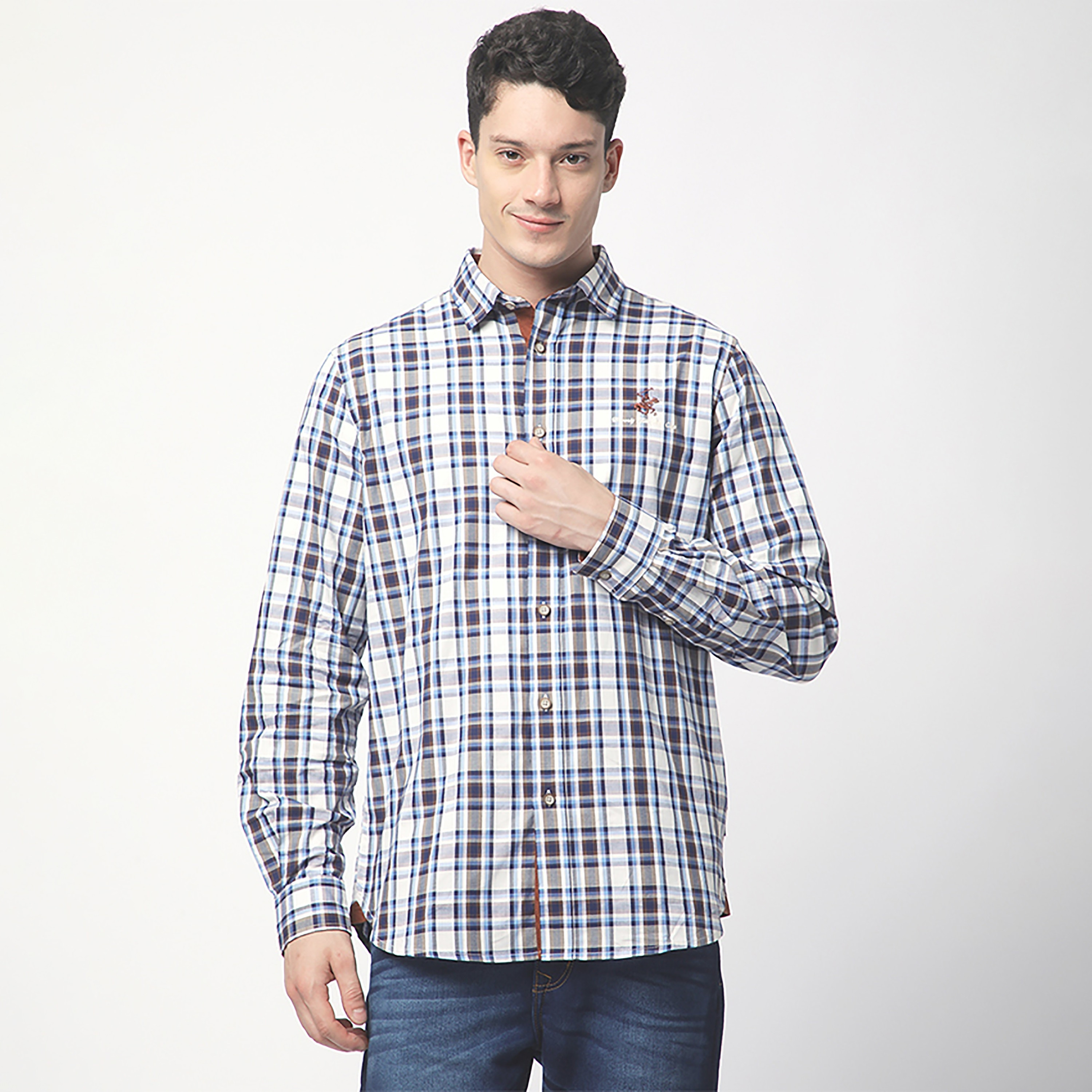 Beverly Hills Polo Club Regular Fit Checked Spread Collar Long Sleeves Men's Shirt-men-clothing-shirts-image-1