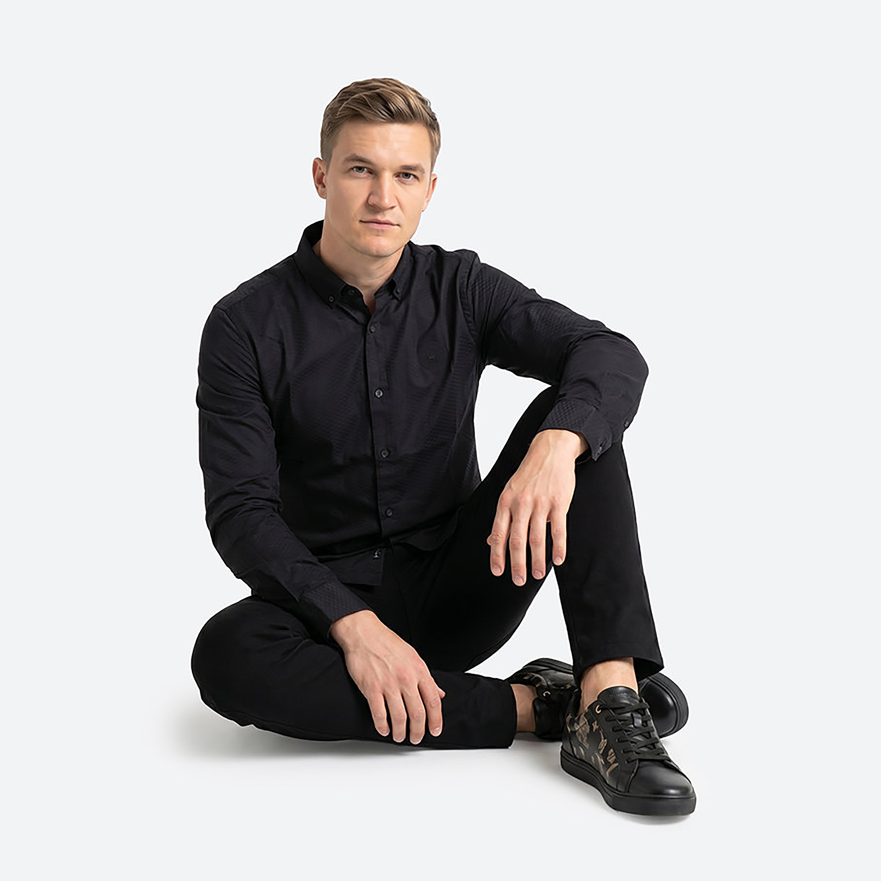 Beverly Hills Polo Club Regular Fit Textured Button-Down Collar Long Sleeves Men's Shirt-men-clothing-shirts-image-2