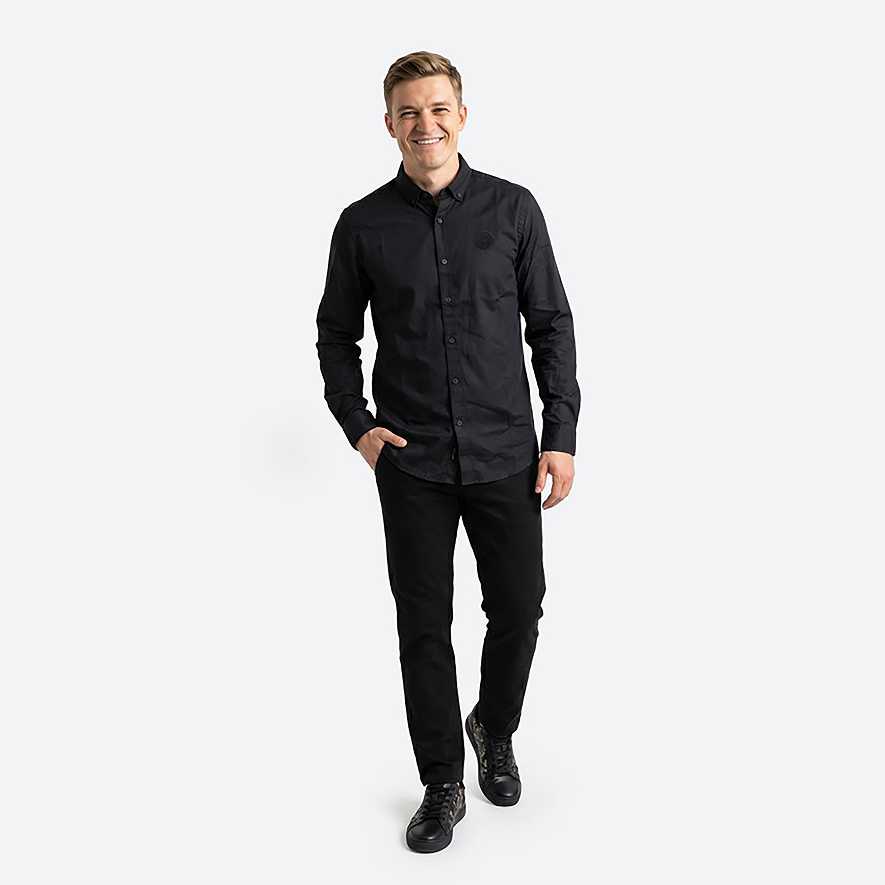 Beverly Hills Polo Club Regular Fit Textured Button-Down Collar Long Sleeves Men's Shirt-men-clothing-shirts-image-3