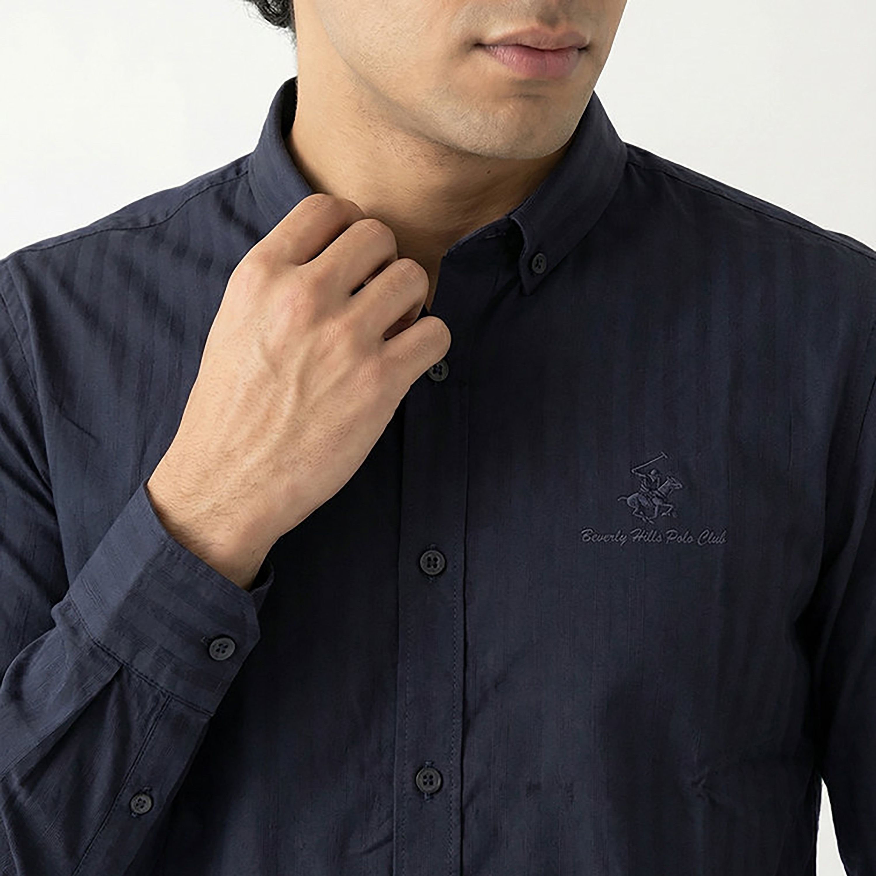 قميص رجالي مخطط بأكمام طويلة وياقة وأزرار وقصة عادية من بيفرلي هيلز بولو كلوب-men-clothing-shirts-image-4