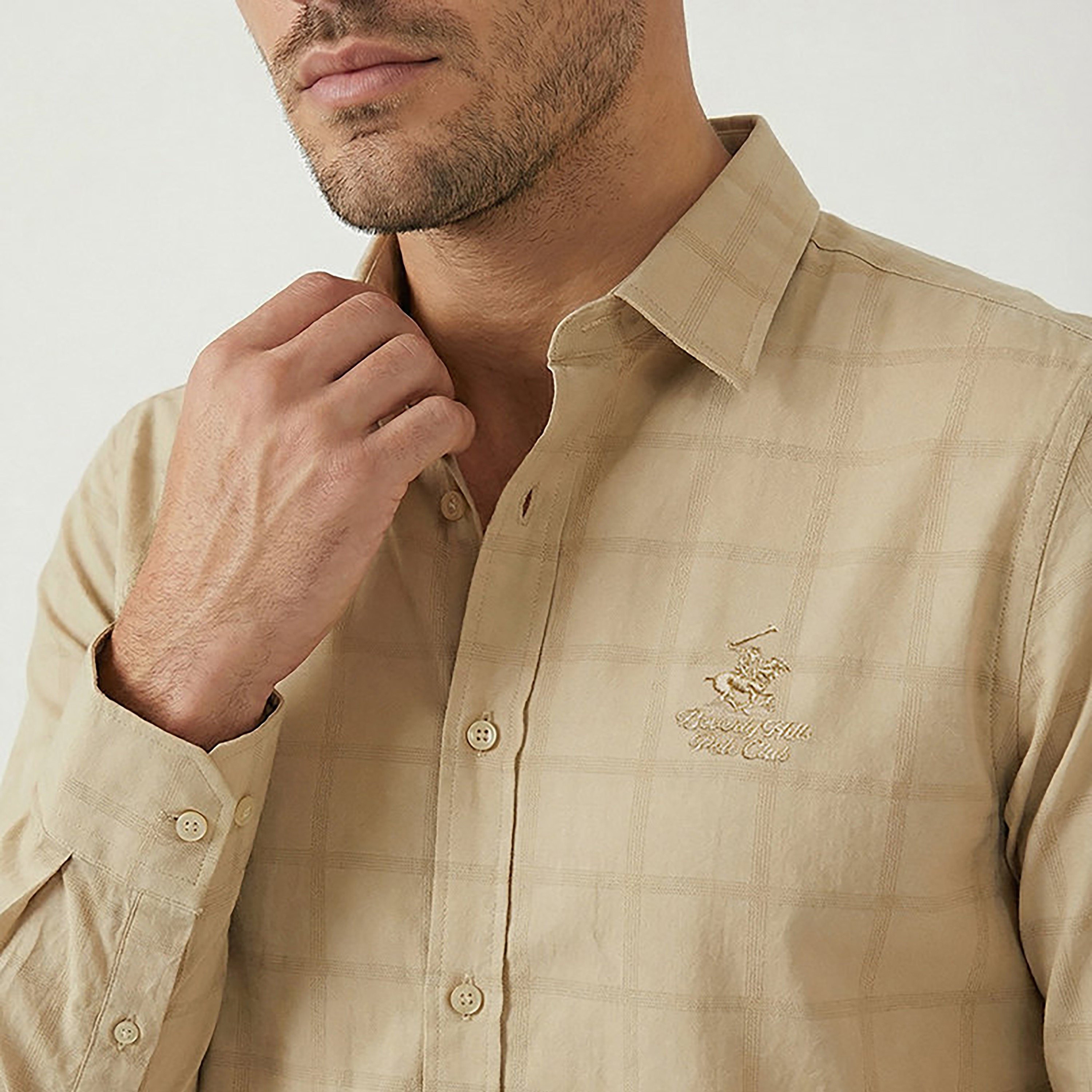 Beverly Hills Polo Club Regular Fit Checked Collared Long Sleeves Men's Shirt-men-clothing-shirts-image-4