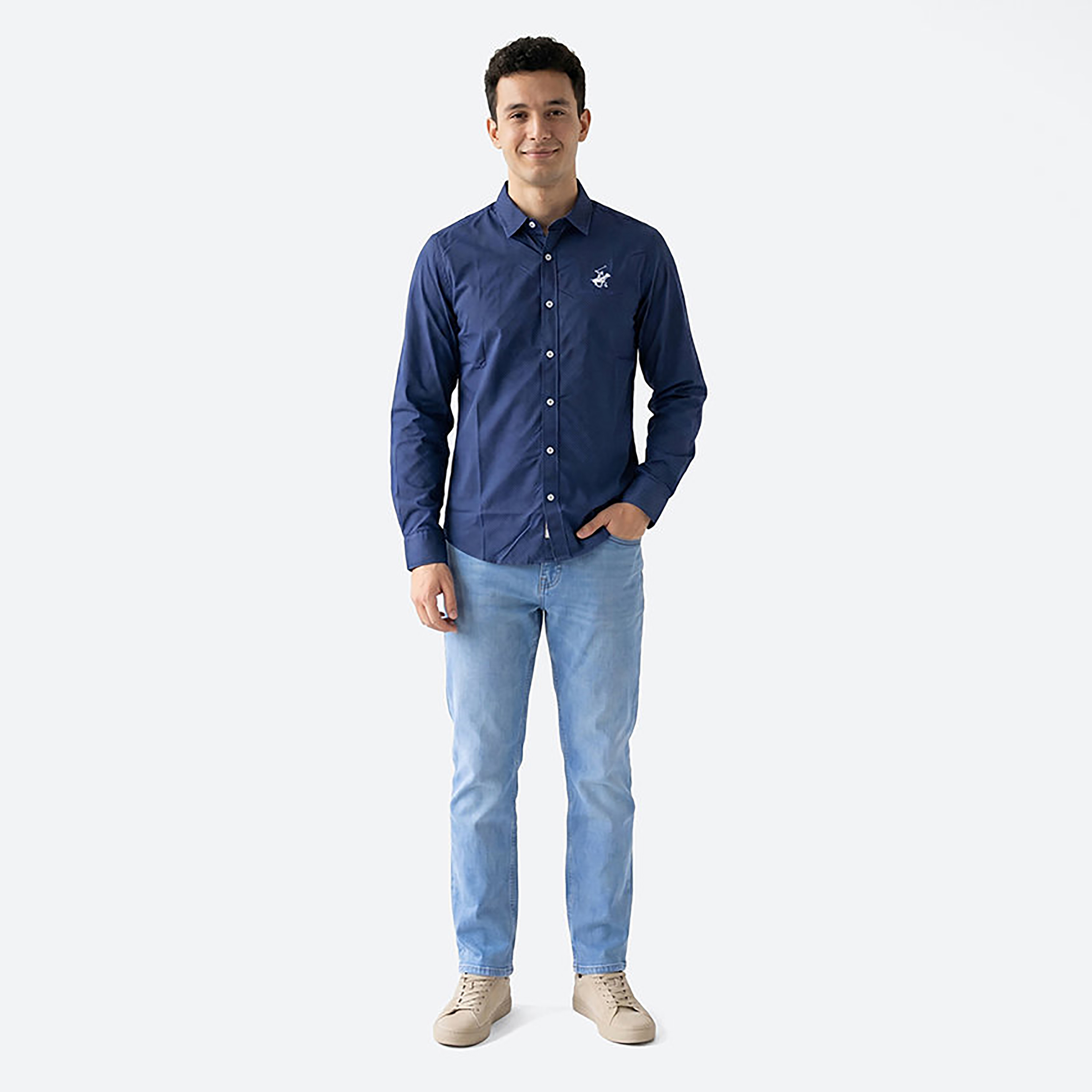 Beverly Hills Polo Club Regular Fit Micro Dot Collared Long Sleeves Men's Shirt-men-clothing-shirts-image-3