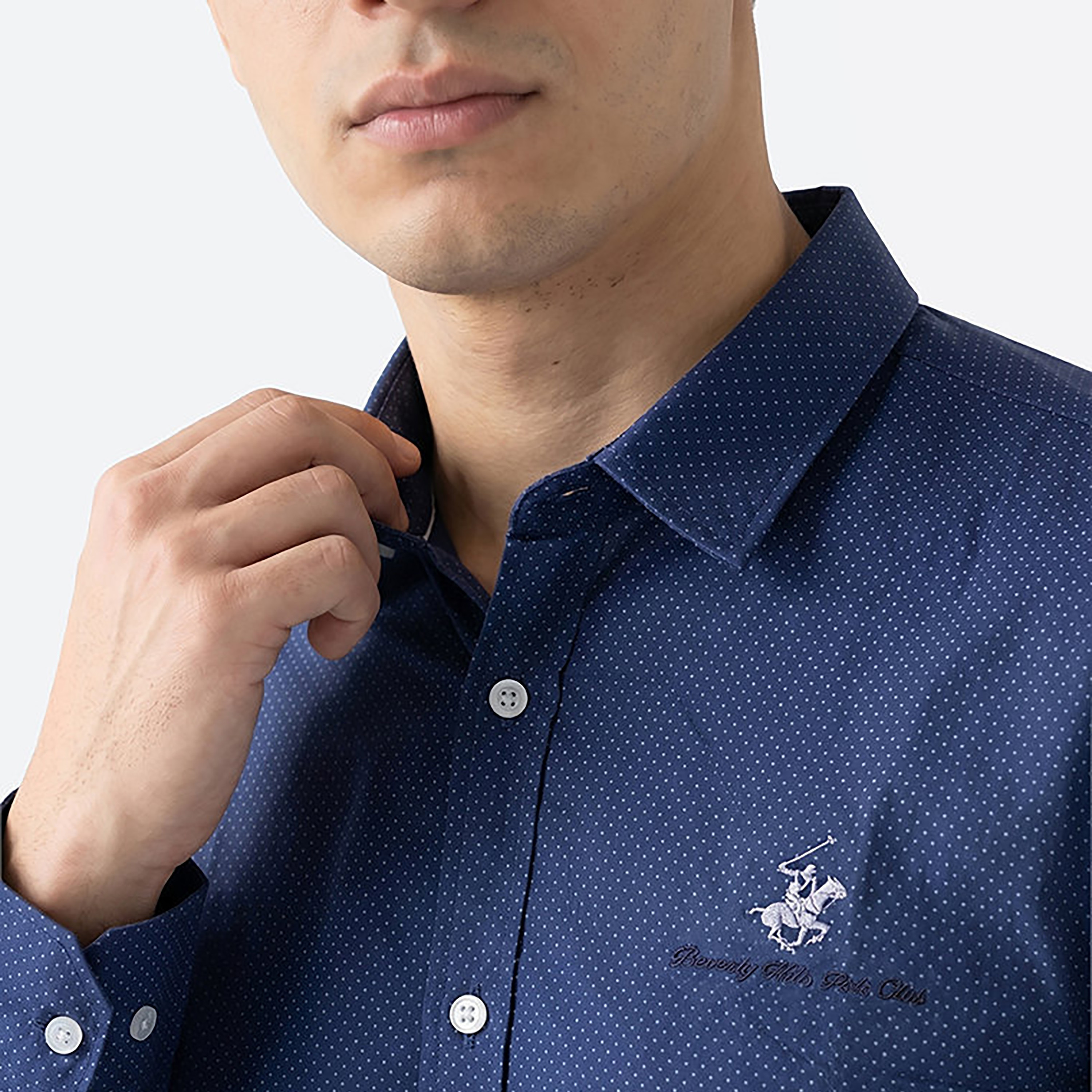 Beverly Hills Polo Club Regular Fit Micro Dot Collared Long Sleeves Men's Shirt-men-clothing-shirts-image-4