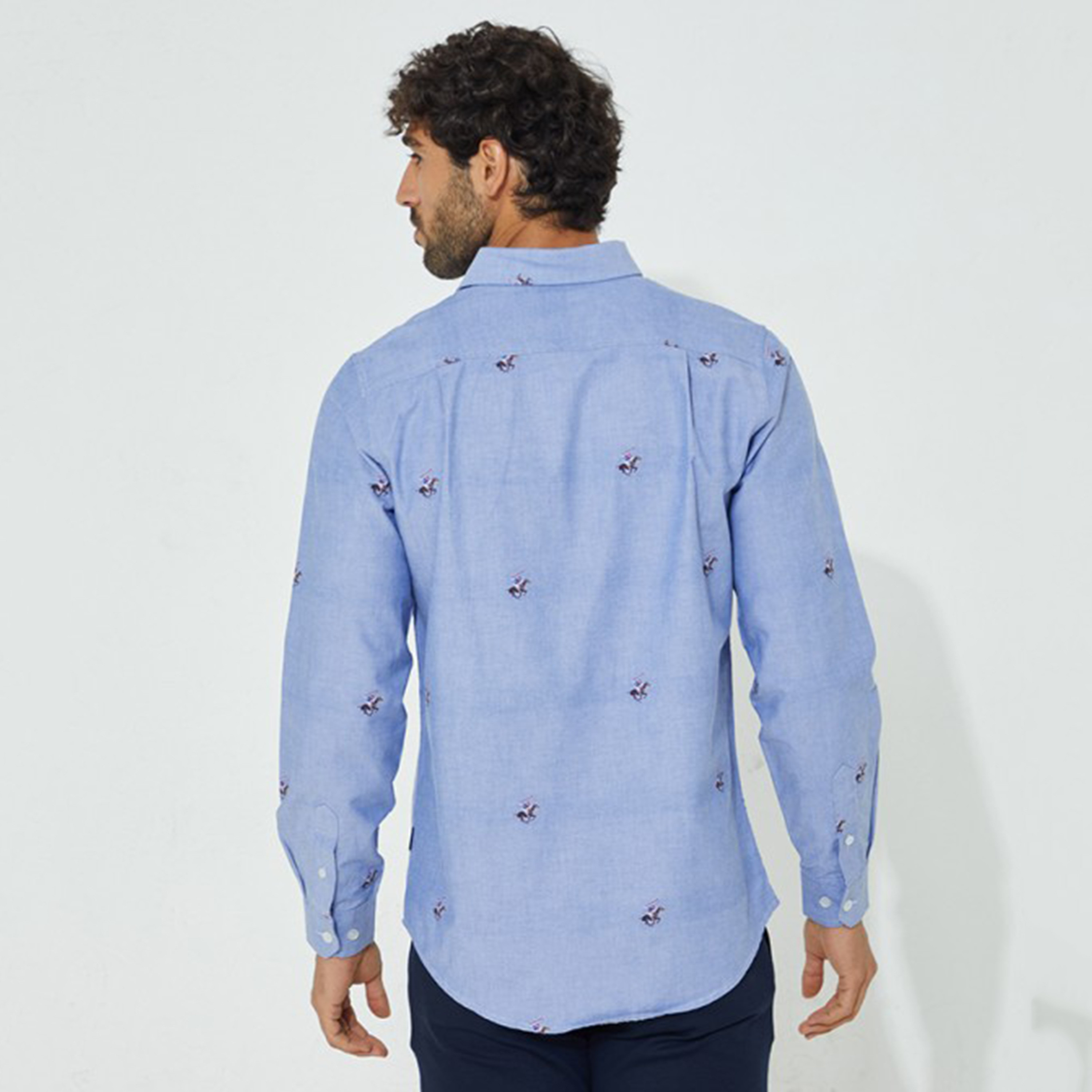 قميص بياقة مع زر الإغلاق مطرز باللون الأزرق من بيفرلي هيلز بولو كلوب للرجال-men-clothing-shirts-image-2