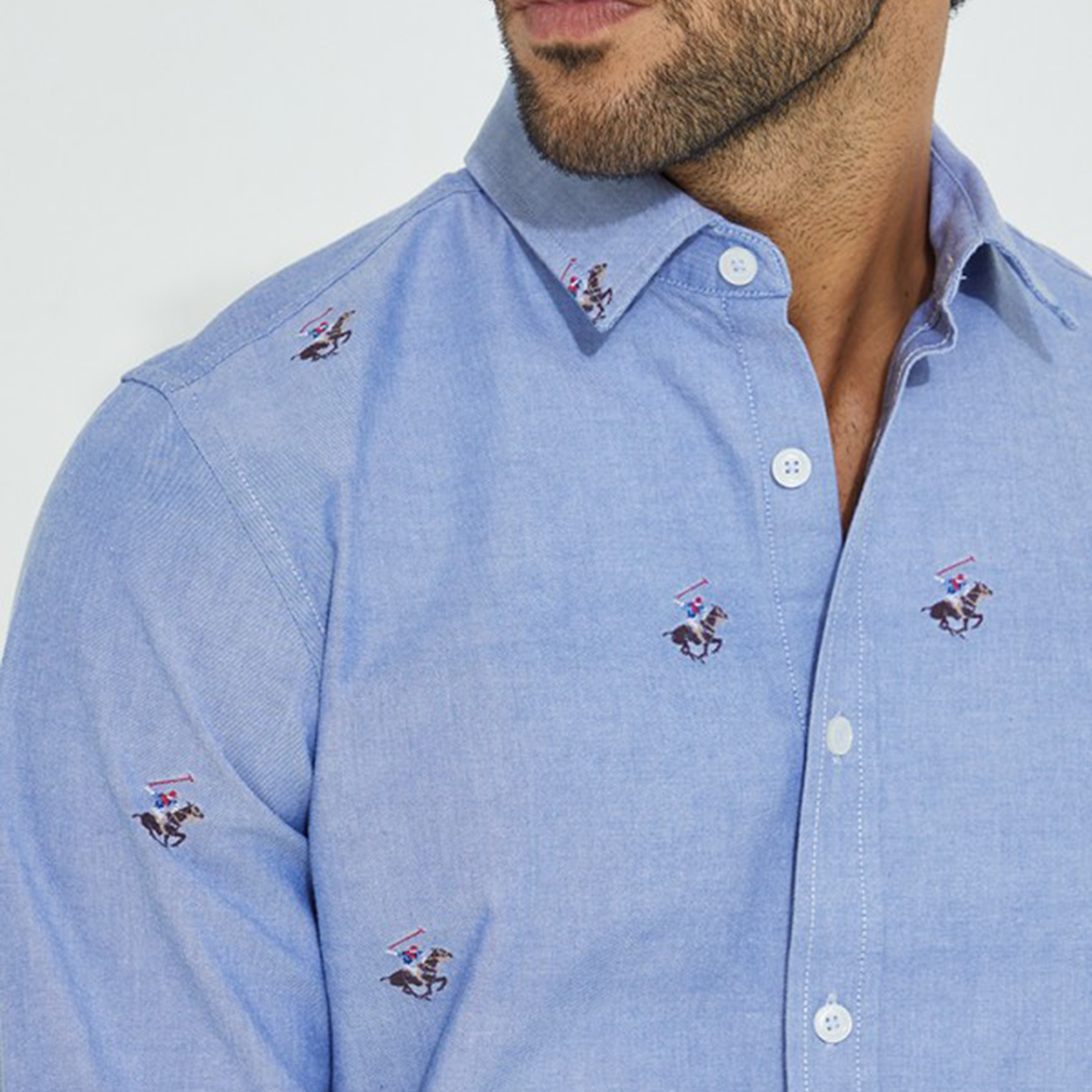 Beverly Hills Polo Club Men White Embroidered Collared Shirt with Button Closure-men-clothing-shirts-image-3