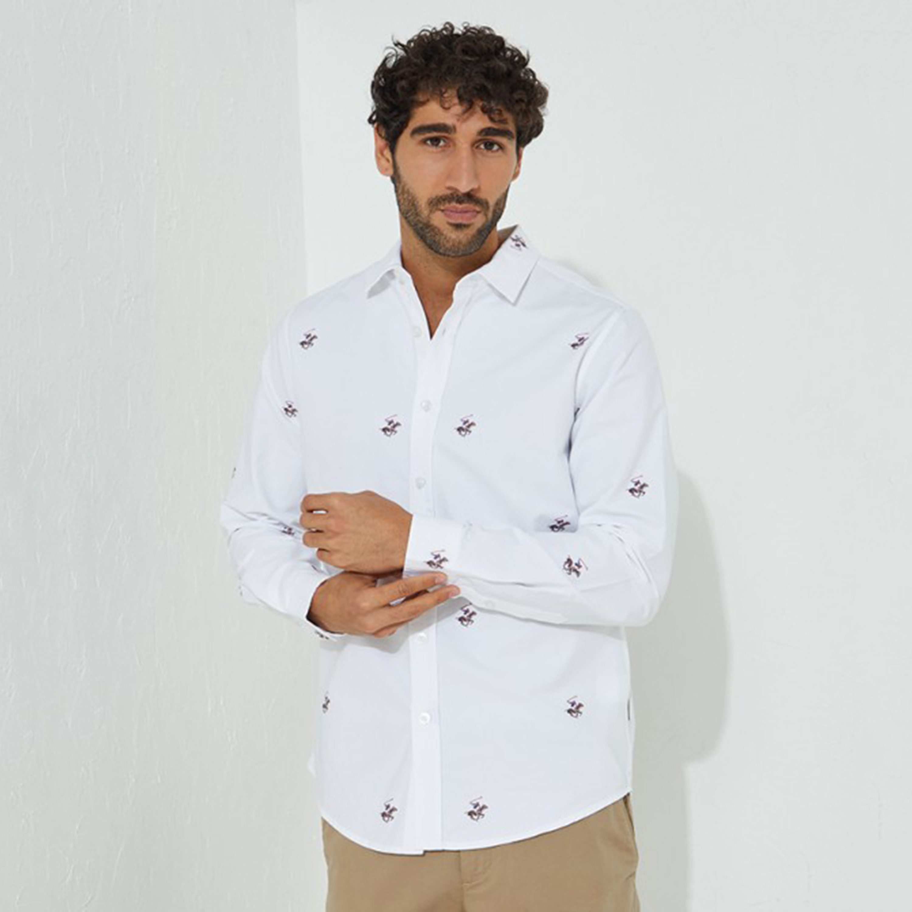 قميص بياقة مع زر الإغلاق مطرز باللون الأزرق من بيفرلي هيلز بولو كلوب للرجال-men-clothing-shirts-image-5