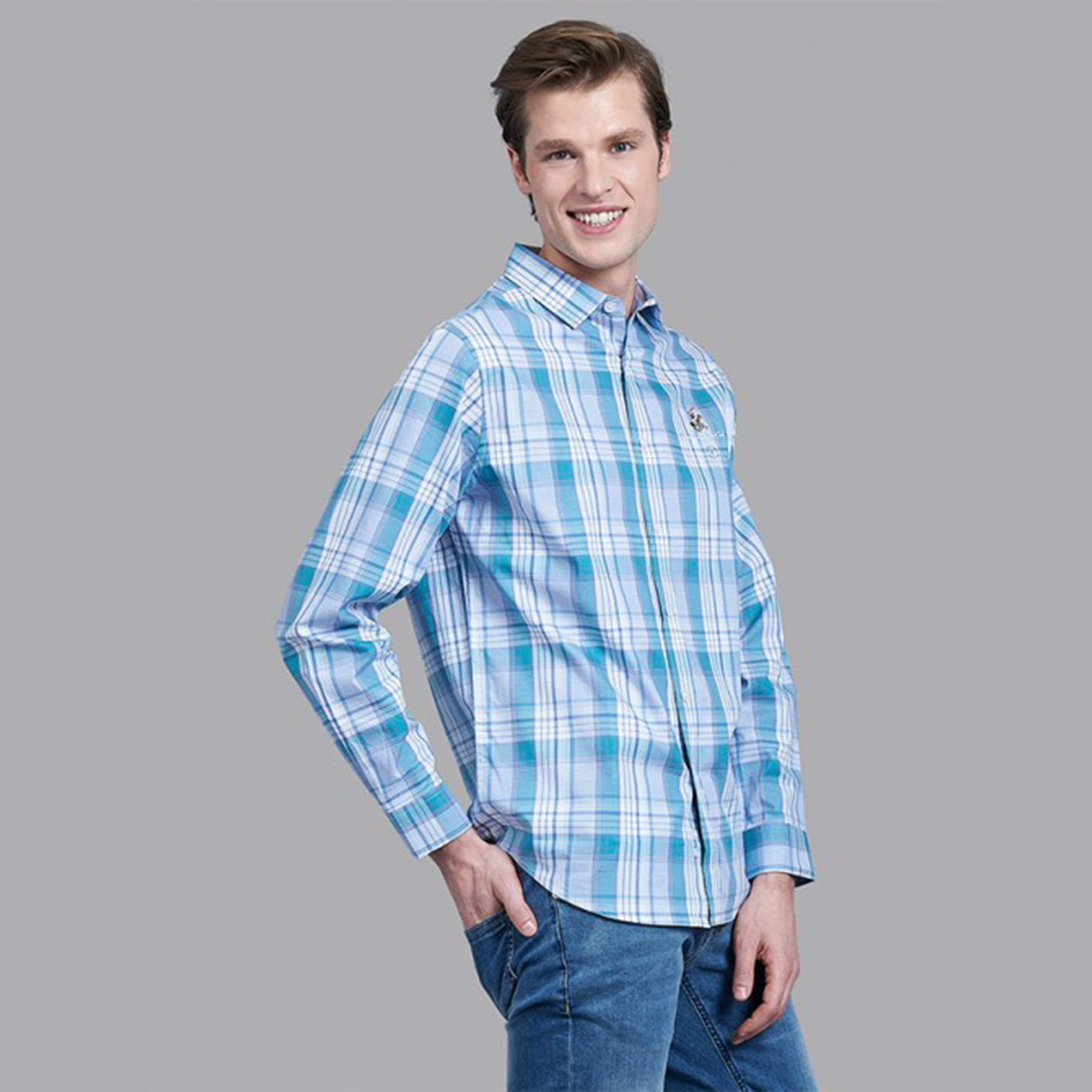 Beverly Hills Polo Club Men Blue Checked Collared Shirt with Button Closure-men-clothing-shirts-image-3
